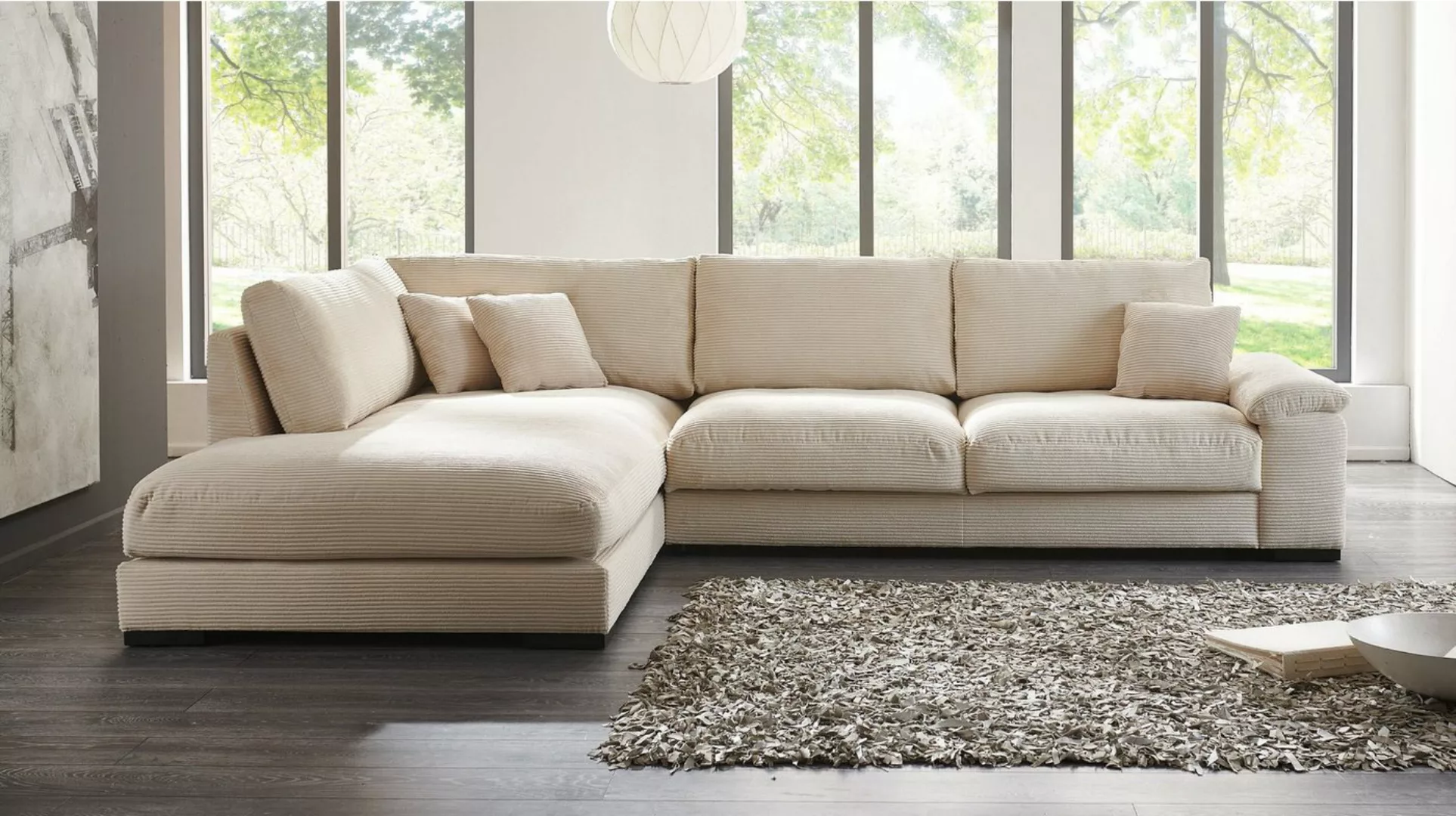 Massivart® Ecksofa ANGEL Cord beige / 333 cm, Cordsofa, Nosagunterfederung, günstig online kaufen