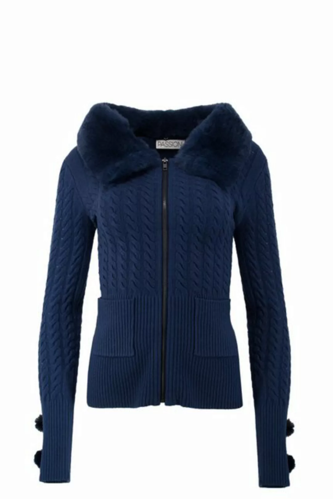 Passioni Cardigan in Marineblau mit warmem Kragen und Reißverschluss günstig online kaufen