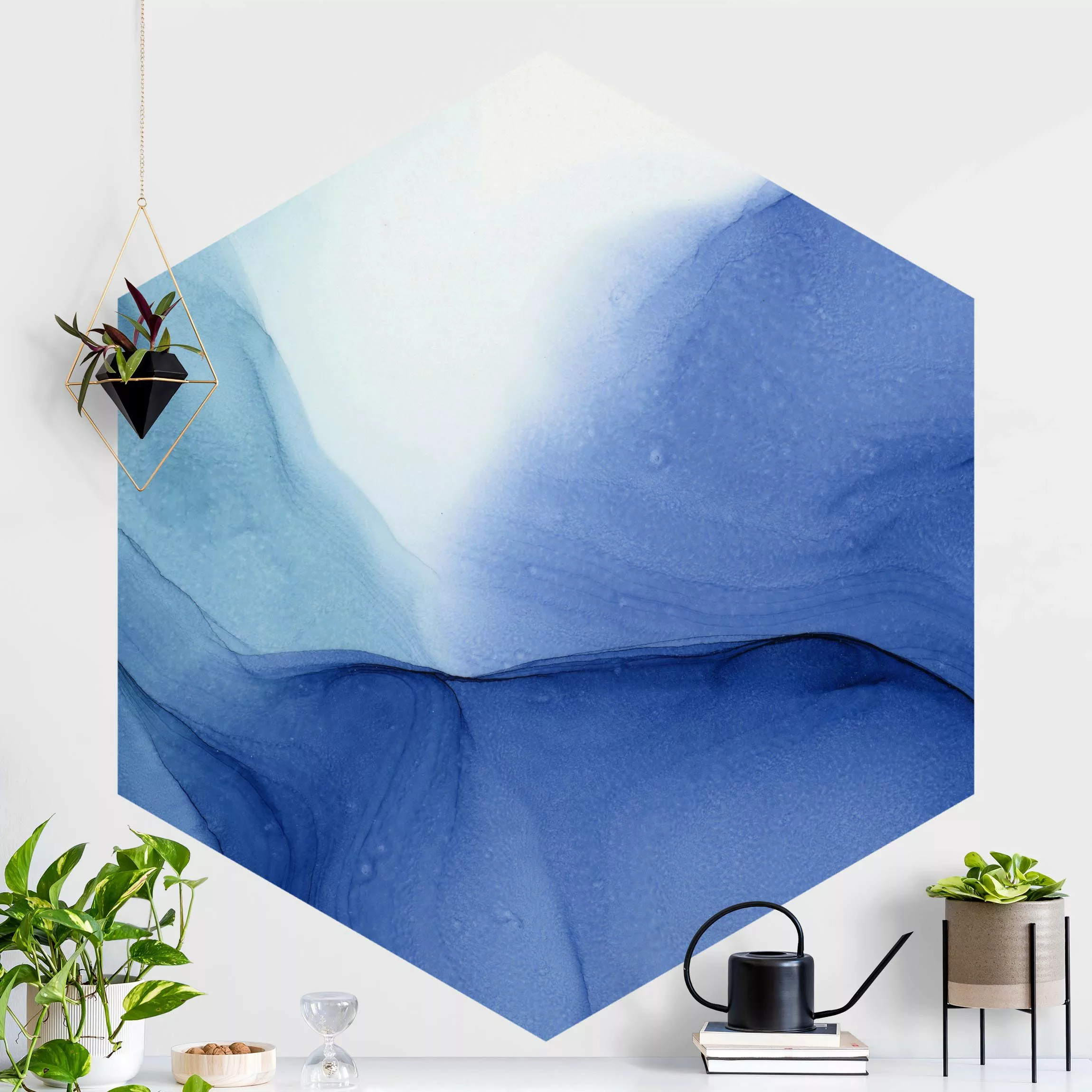 Hexagon Fototapete selbstklebend Meliertes Tintenblau günstig online kaufen