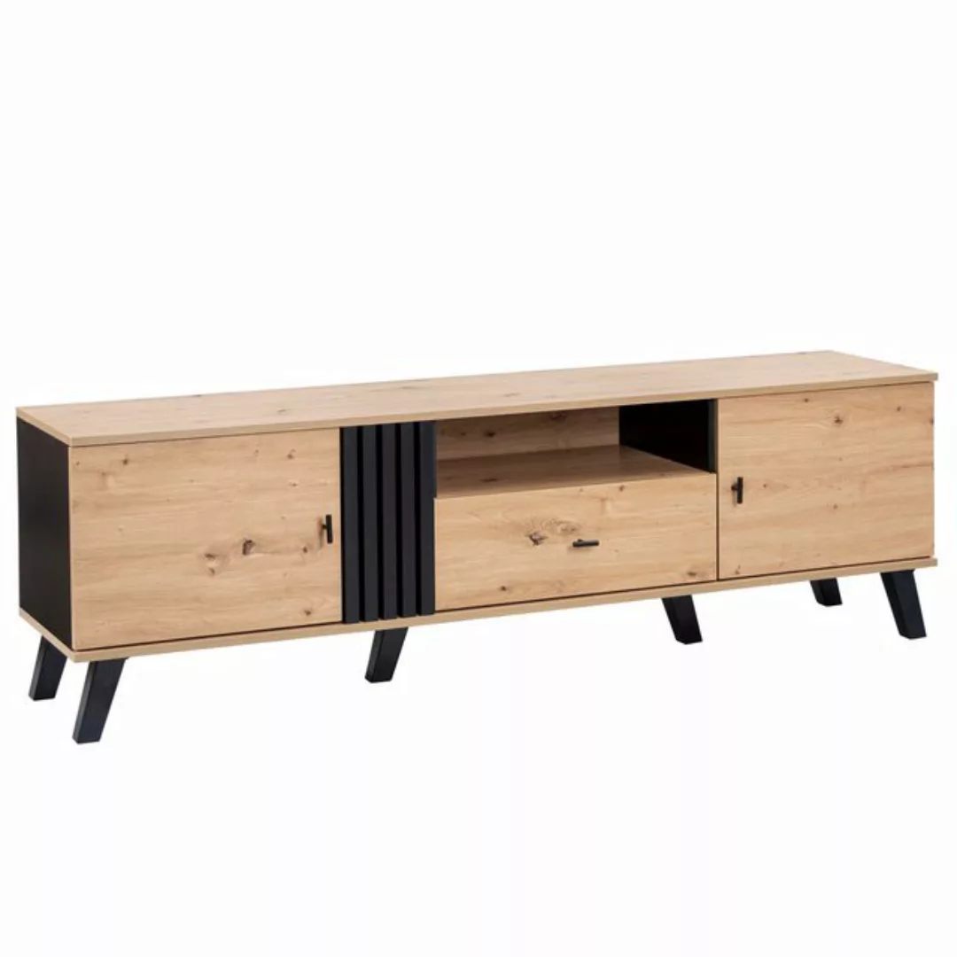 Celya TV-Schrank Lowboard mit Schubladen mit Holz und Schwarzdesign günstig online kaufen