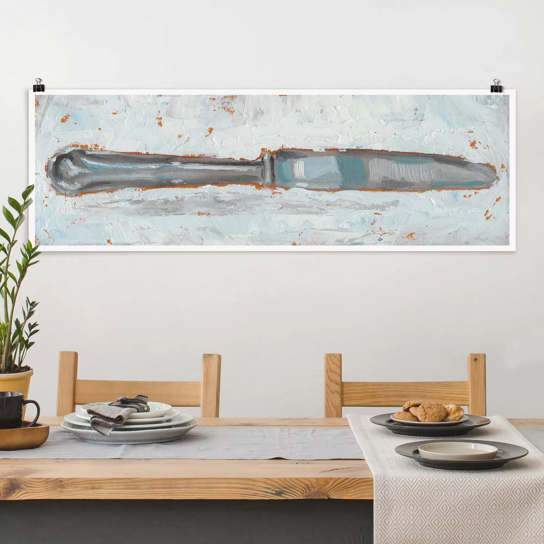 Panorama Poster Küche Impressionistisches Besteck - Messer günstig online kaufen