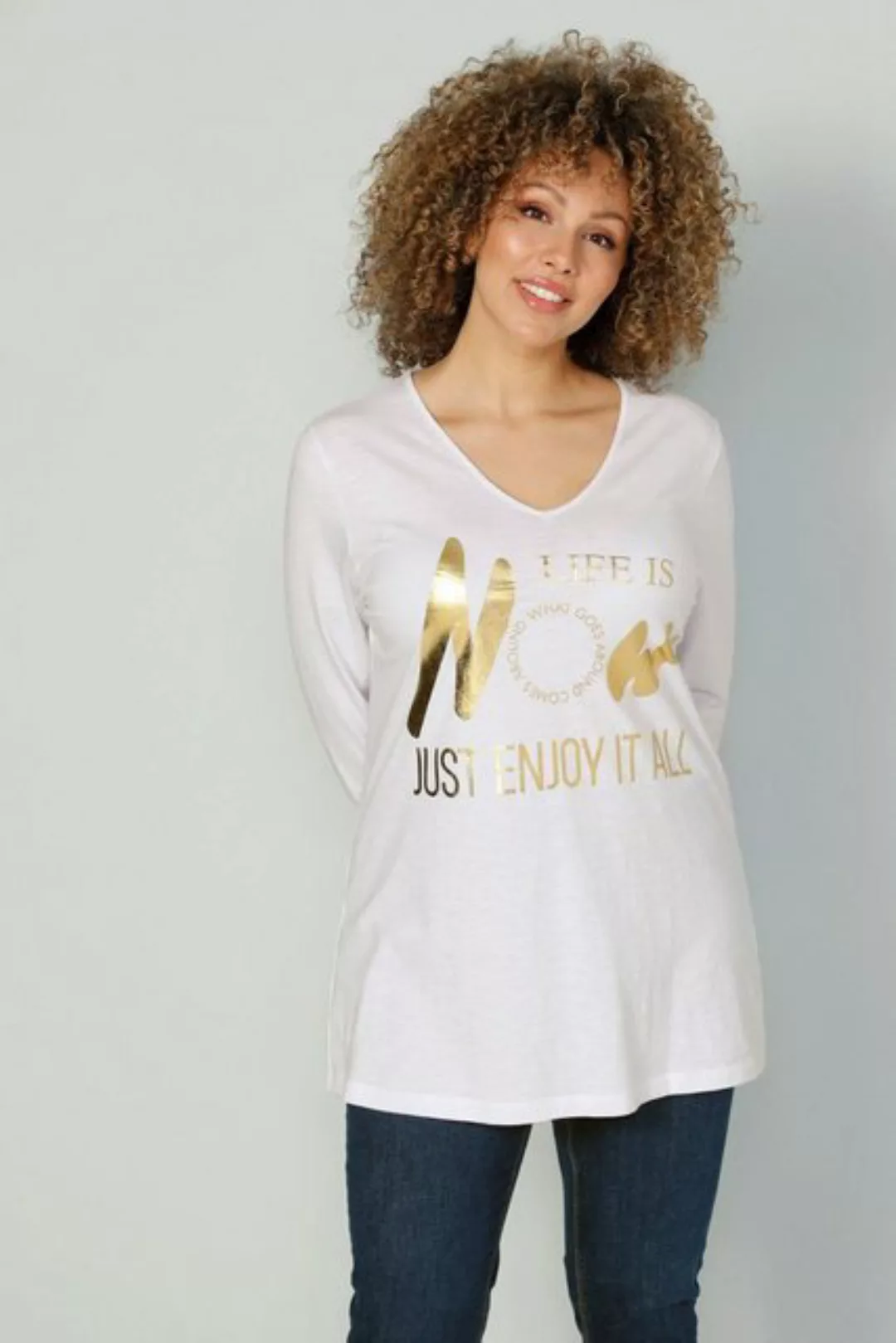 MIAMODA Rundhalsshirt T-Shirt Metallic-Statement V-Ausschnitt Langarm günstig online kaufen