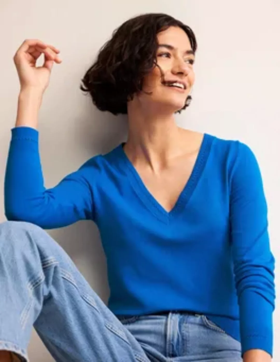 Catriona Baumwollpullover mit V-Ausschnitt Damen Boden, Leuchtendes Blau günstig online kaufen