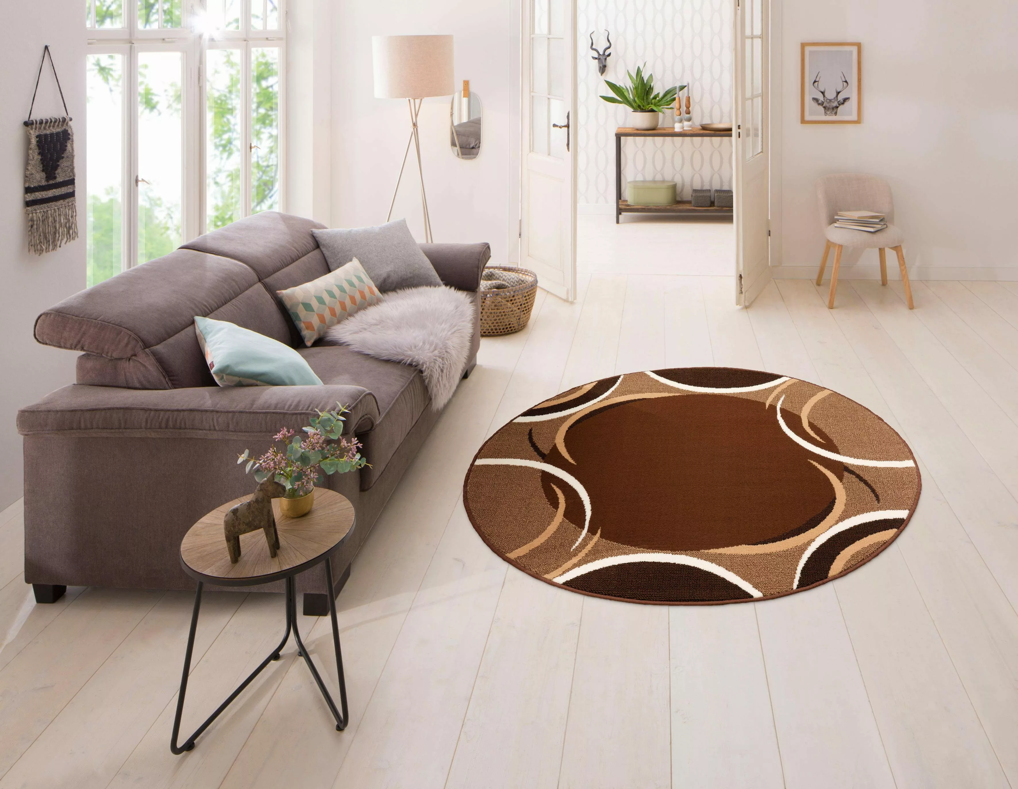 my home Teppich »Noah«, rund, mit Bordüre, Kurzflor, verspieltes Design, pf günstig online kaufen