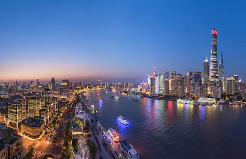 Papermoon Fototapete »Photo-Art ZHIBO CHEN, DIE BLAUE STUNDE IN SHANGHAI« günstig online kaufen