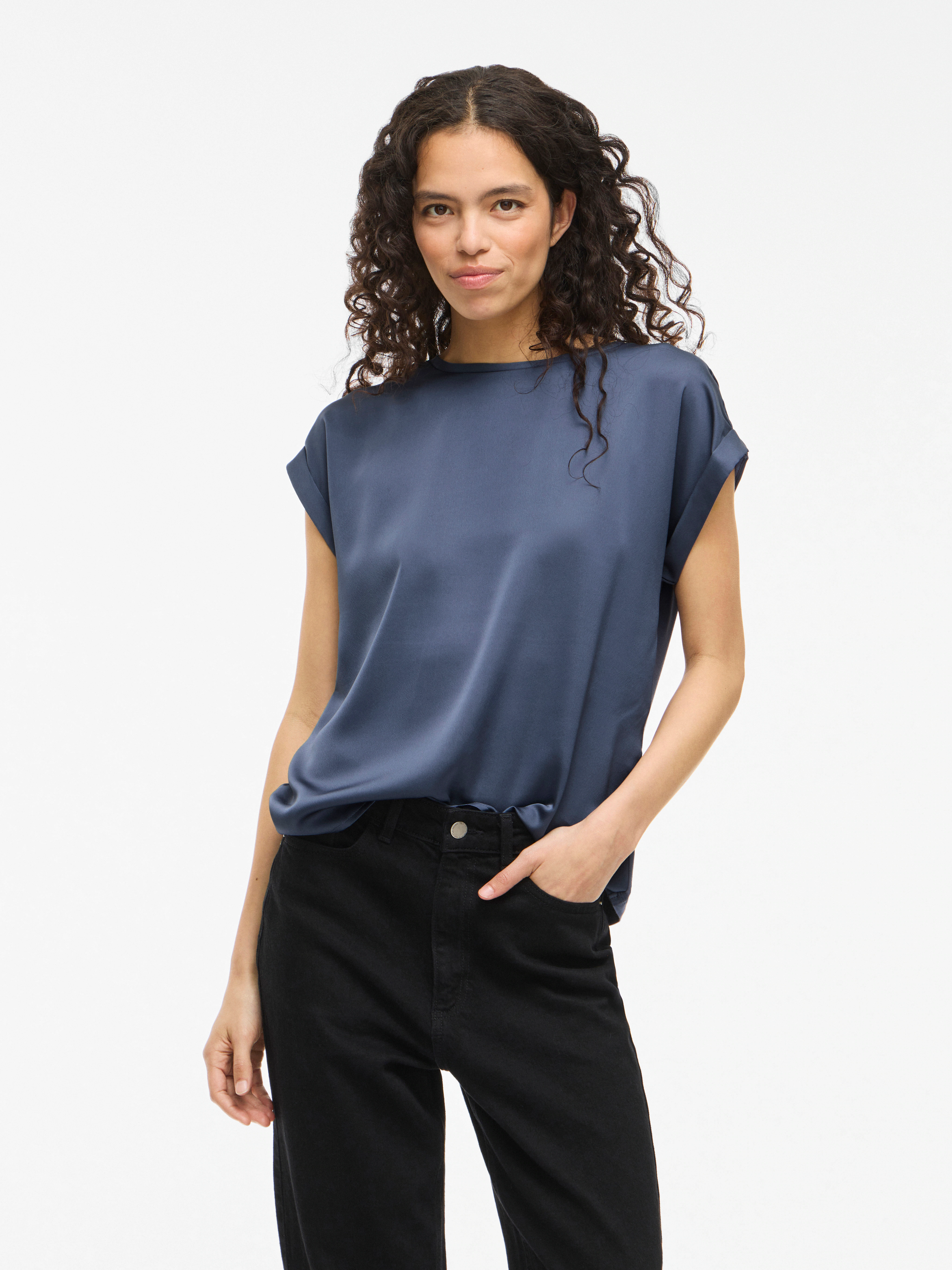 Vila Kurzarmshirt "VIELLETTE S/S SATIN TOP - NOOS", Satin Optik günstig online kaufen