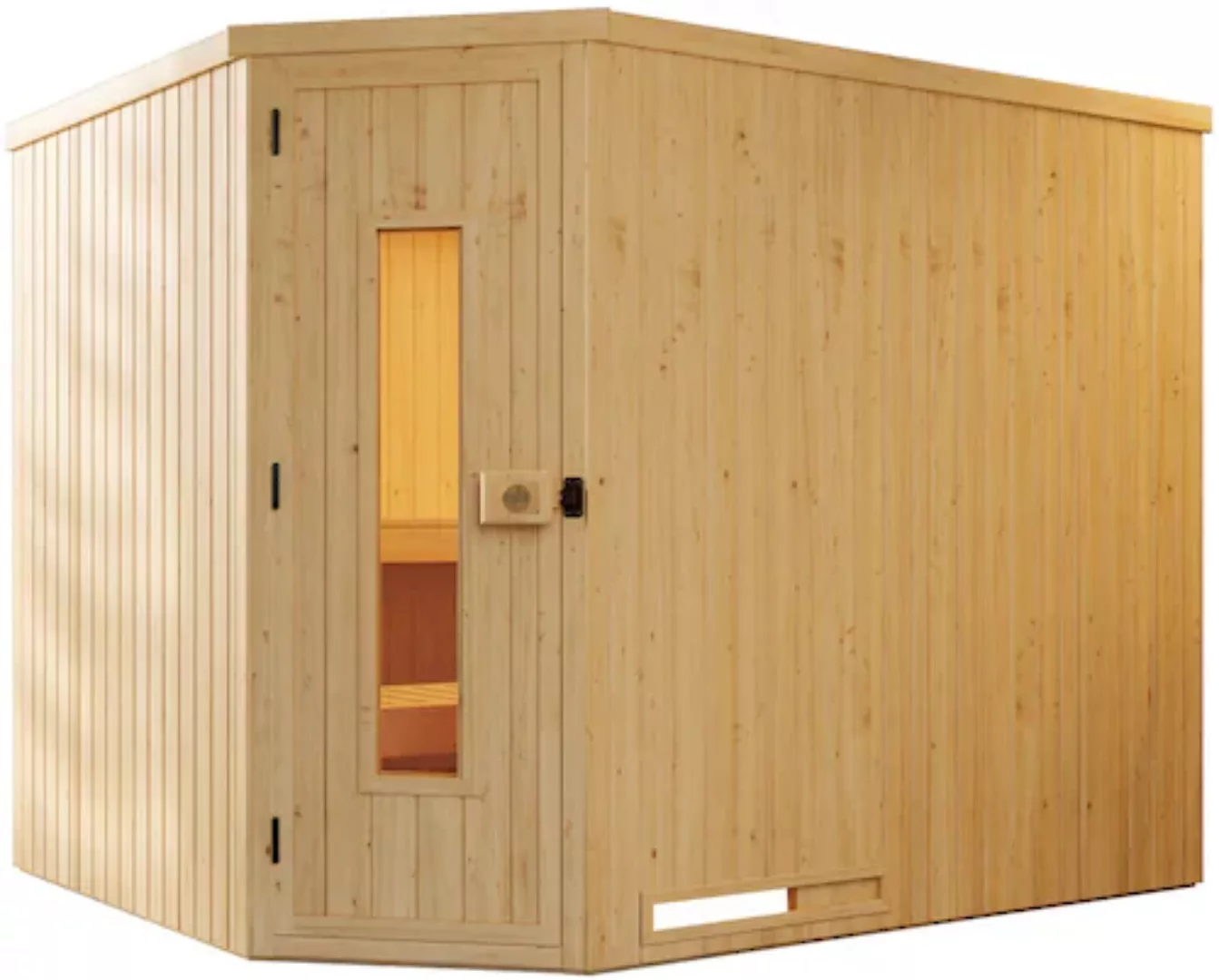 Weka Element-Ecksauna Varberg 4 Sparset 9 kW Kompakt Holztür günstig online kaufen