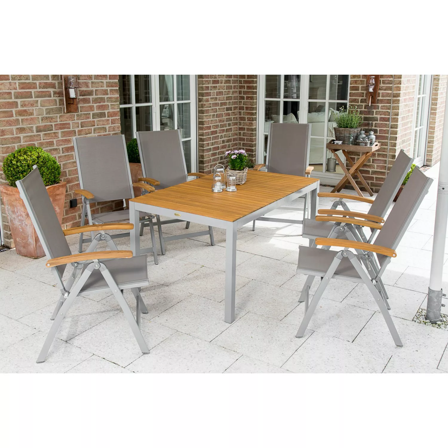 Gartenmöbel-Set Naxos 7-tlg. Grau inkl. Tisch 150 cm x 90 cm günstig online kaufen