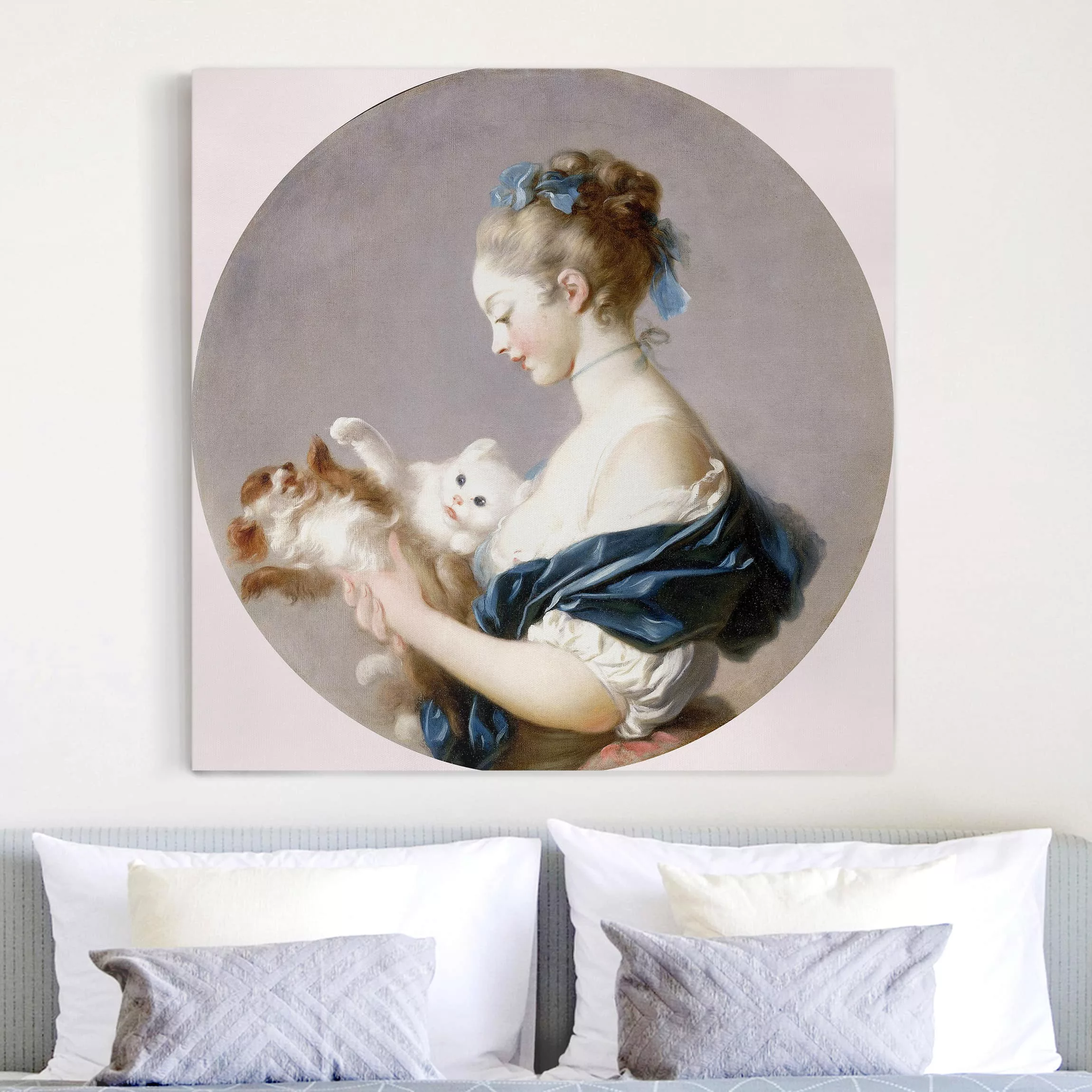 Leinwandbild Kunstdruck Jean Honoré Fragonard - Mädchen mit Hund günstig online kaufen