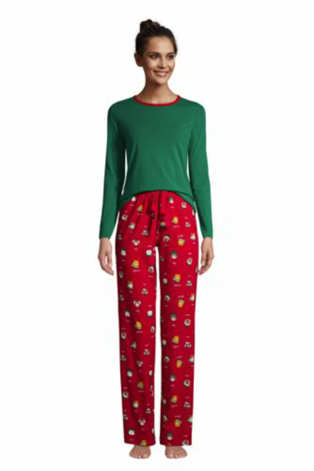 Gemustertes Jersey Pyjama-Set, Damen, Größe: L Normal, Rot, by Lands' End, günstig online kaufen