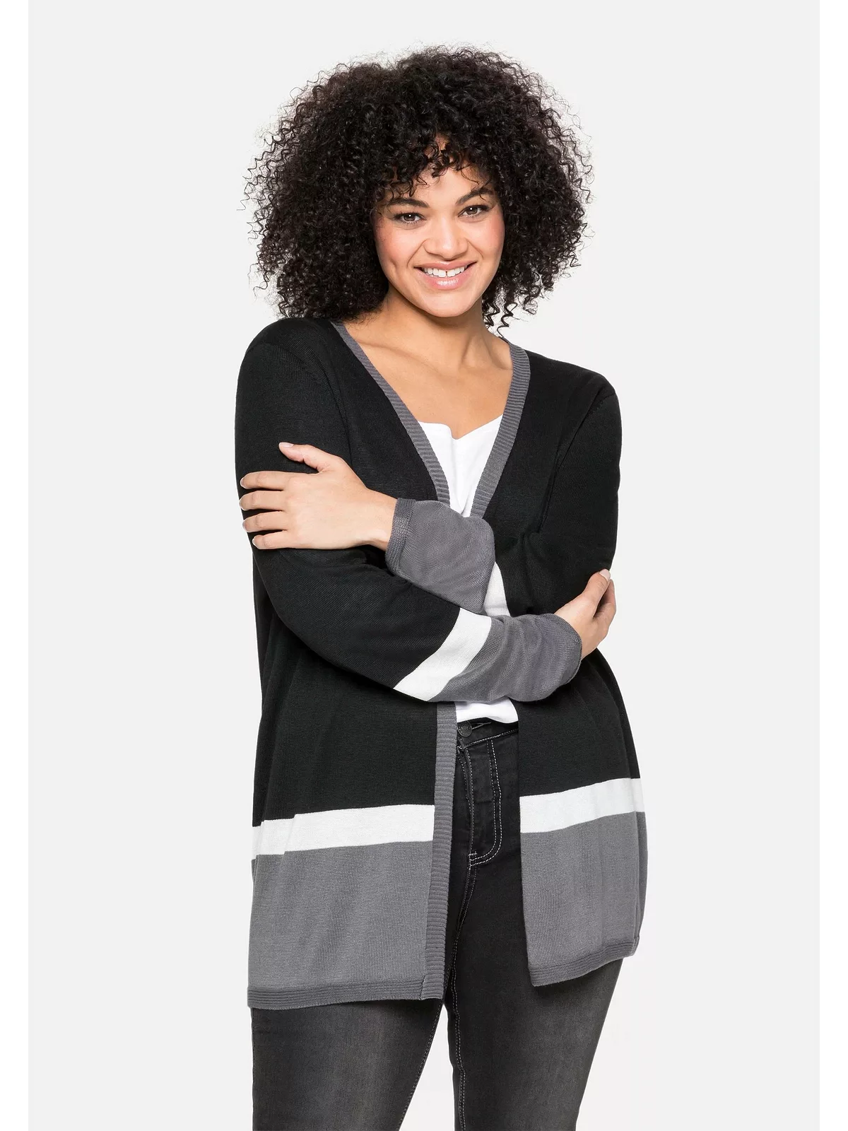 Sheego Strickjacke "Große Größen", im Colour-Blocking Stil günstig online kaufen