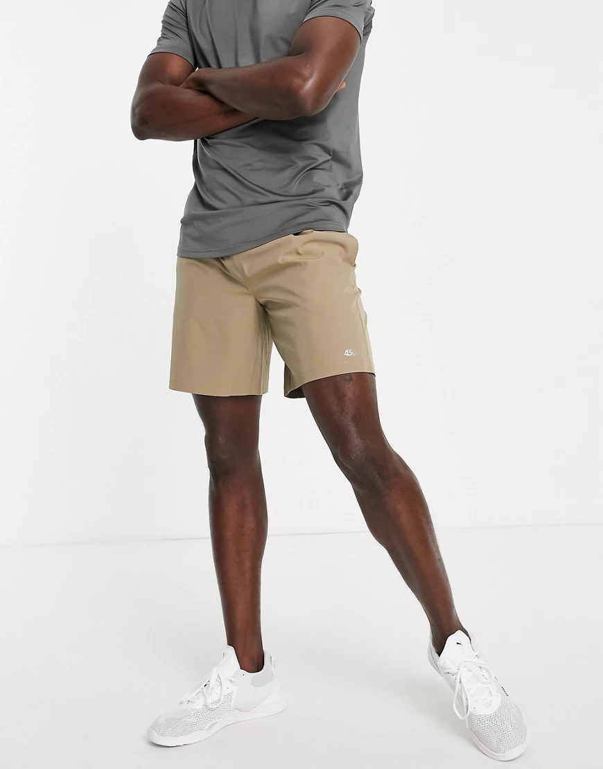 ASOS 4505 – Trainingsshorts aus Quick-Dry-Material in Beige mit Logo-Neutra günstig online kaufen