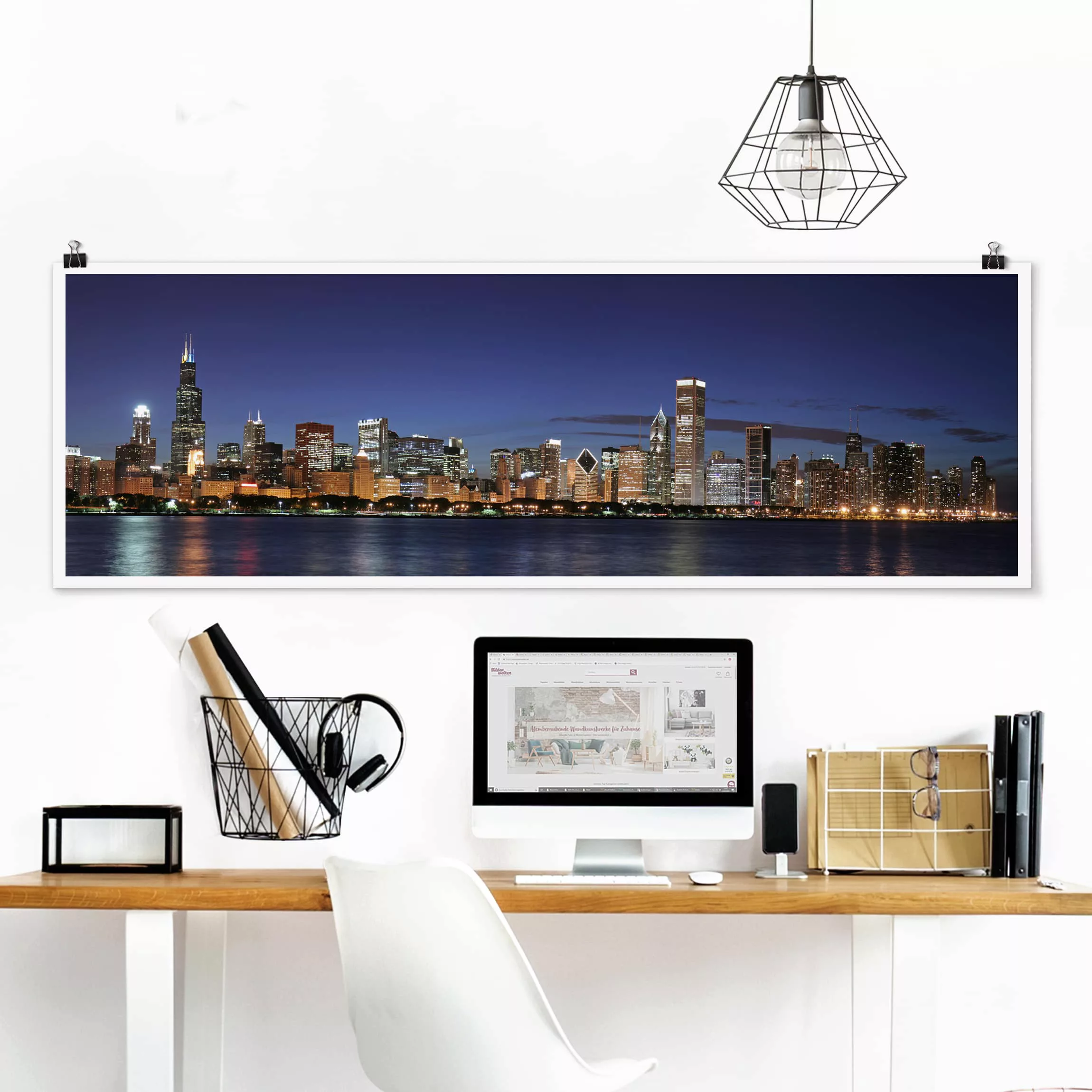 Panorama Poster Architektur & Skyline Chicago Skyline bei Nacht günstig online kaufen