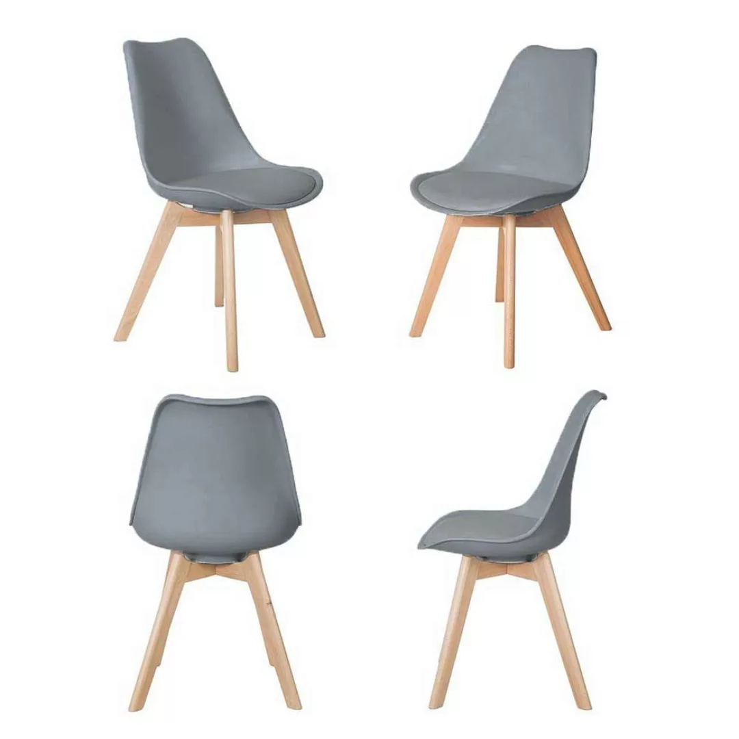 Schalensitz Stühle im Skandi Design Grau und Buche (4er Set) günstig online kaufen