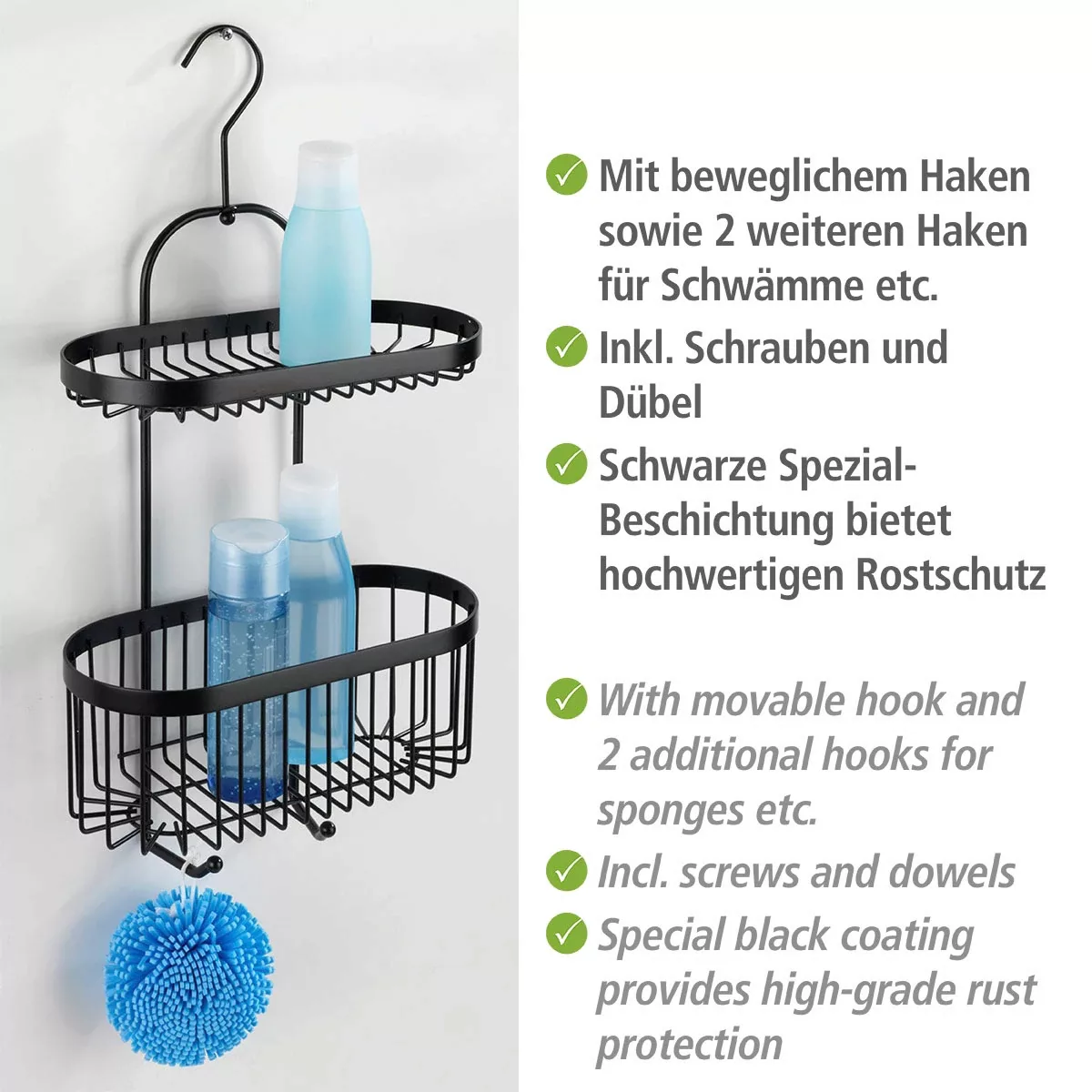Wenko Bad-Caddy Classic Plus Black Stahl 26,5 x 47 x 12,5 cm Schwarz günstig online kaufen