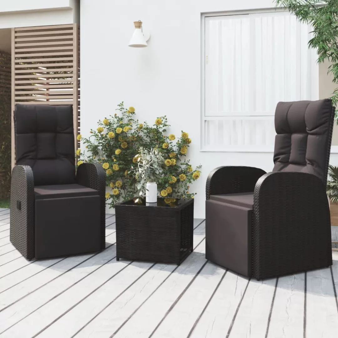 Vidaxl 3-tlg. Garten-lounge-set Schwarz Poly Rattan & Stahl günstig online kaufen