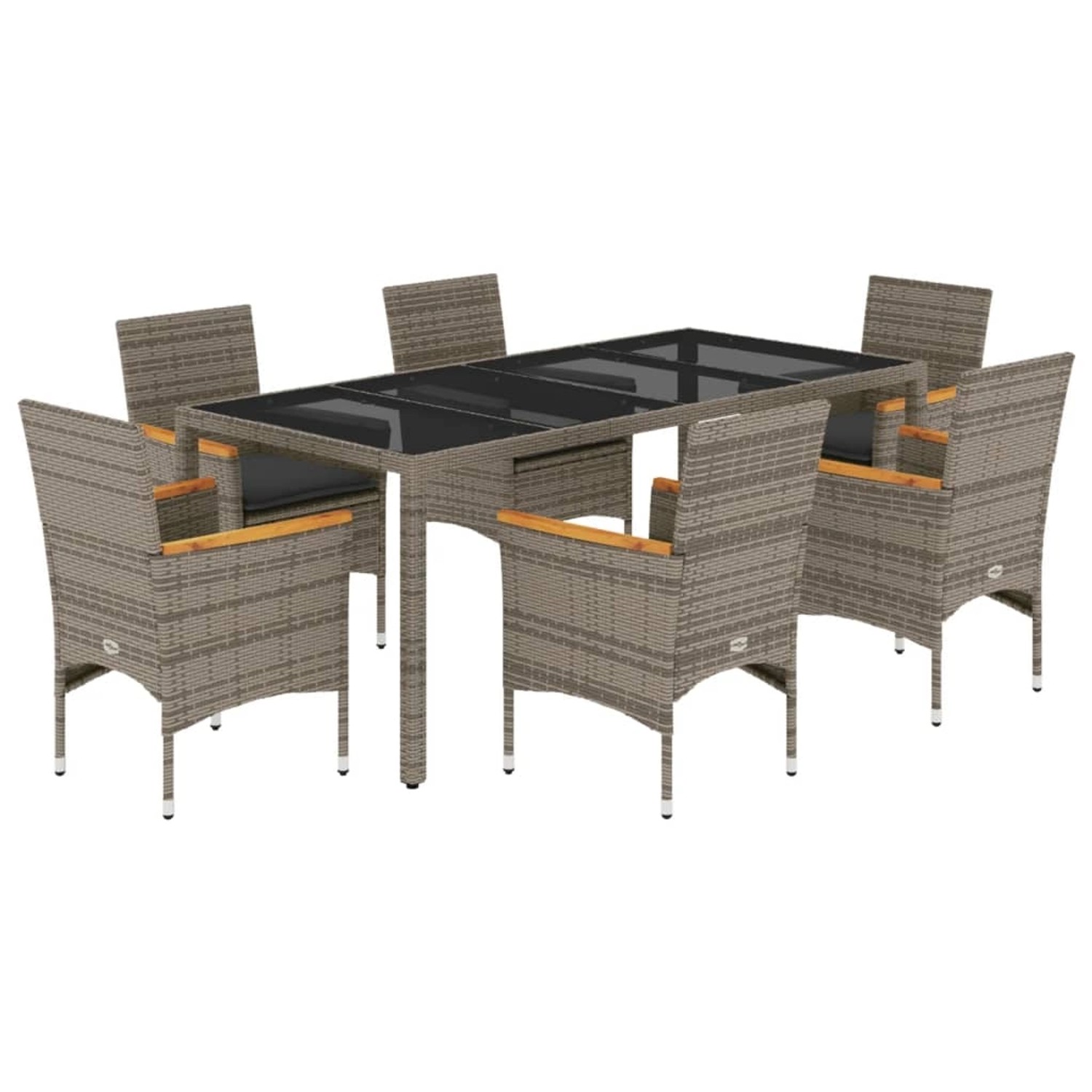 vidaXL 7-Tlg Garten-Essgruppe mit Kissen Grau Poly Rattan und Glas 3278655 günstig online kaufen