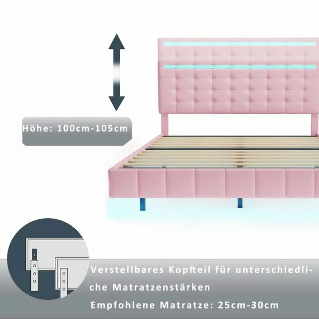 HAUSS SPLOE Polsterbett 140 x 200 cm mit LED-Leuchten und Kopfteildesign in günstig online kaufen