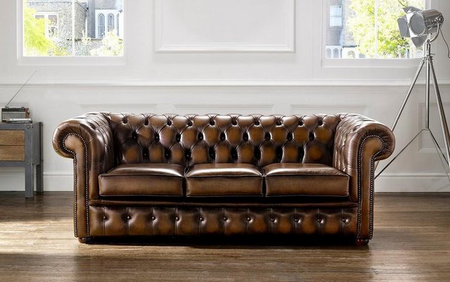 Xlmoebel Sofa Chesterfield Dreisitzer Polstersofa im antiken Stil aus Leder günstig online kaufen