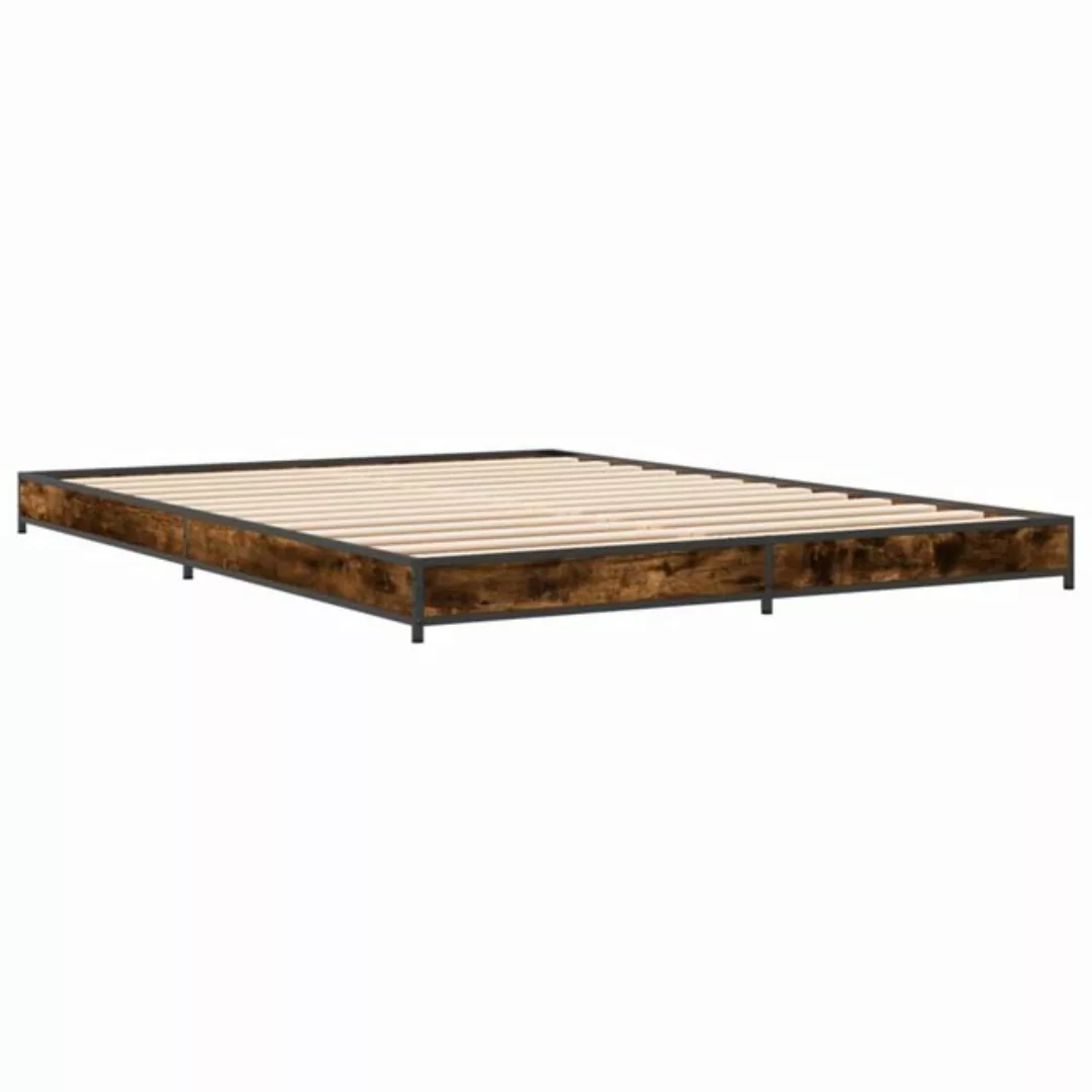 vidaXL Bett Bettgestell Räuchereiche 120x200 cm Holzwerkstoff und Metall günstig online kaufen