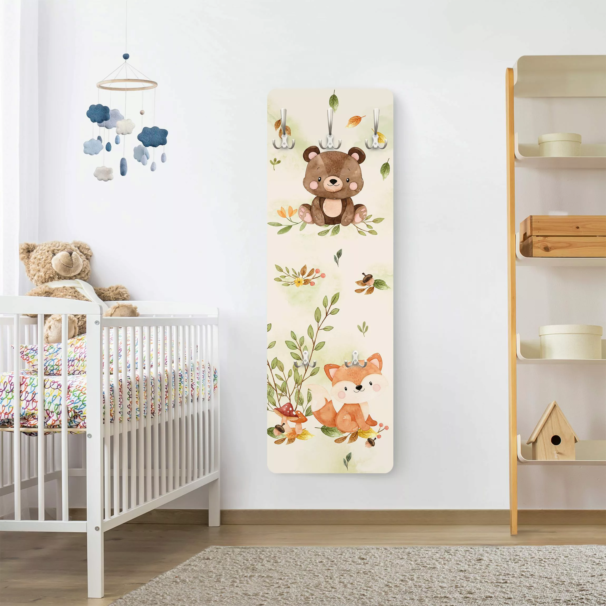 Wandgarderobe Waldtiere Herbst Fuchs Bär Eichhörnchen Waschbär günstig online kaufen