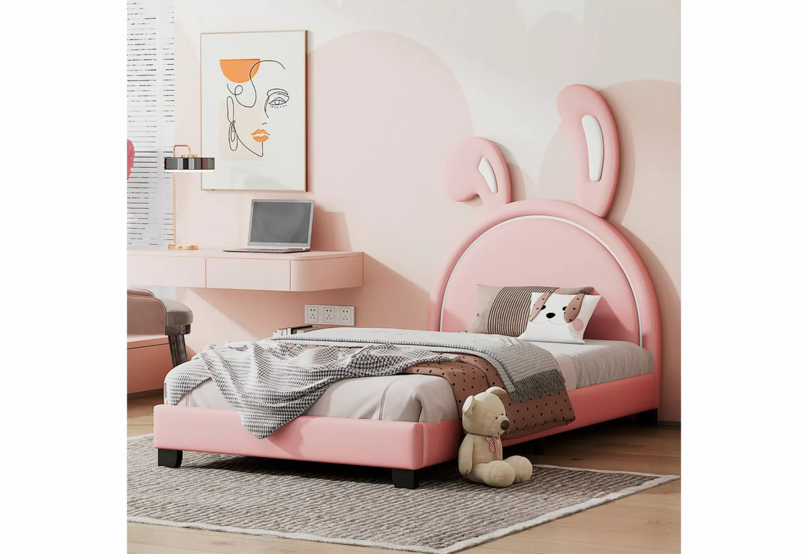 DOPWii Kinderbett Polsterbett 90*200cm,Einzelbett mit Lattenrosten,Rückenle günstig online kaufen