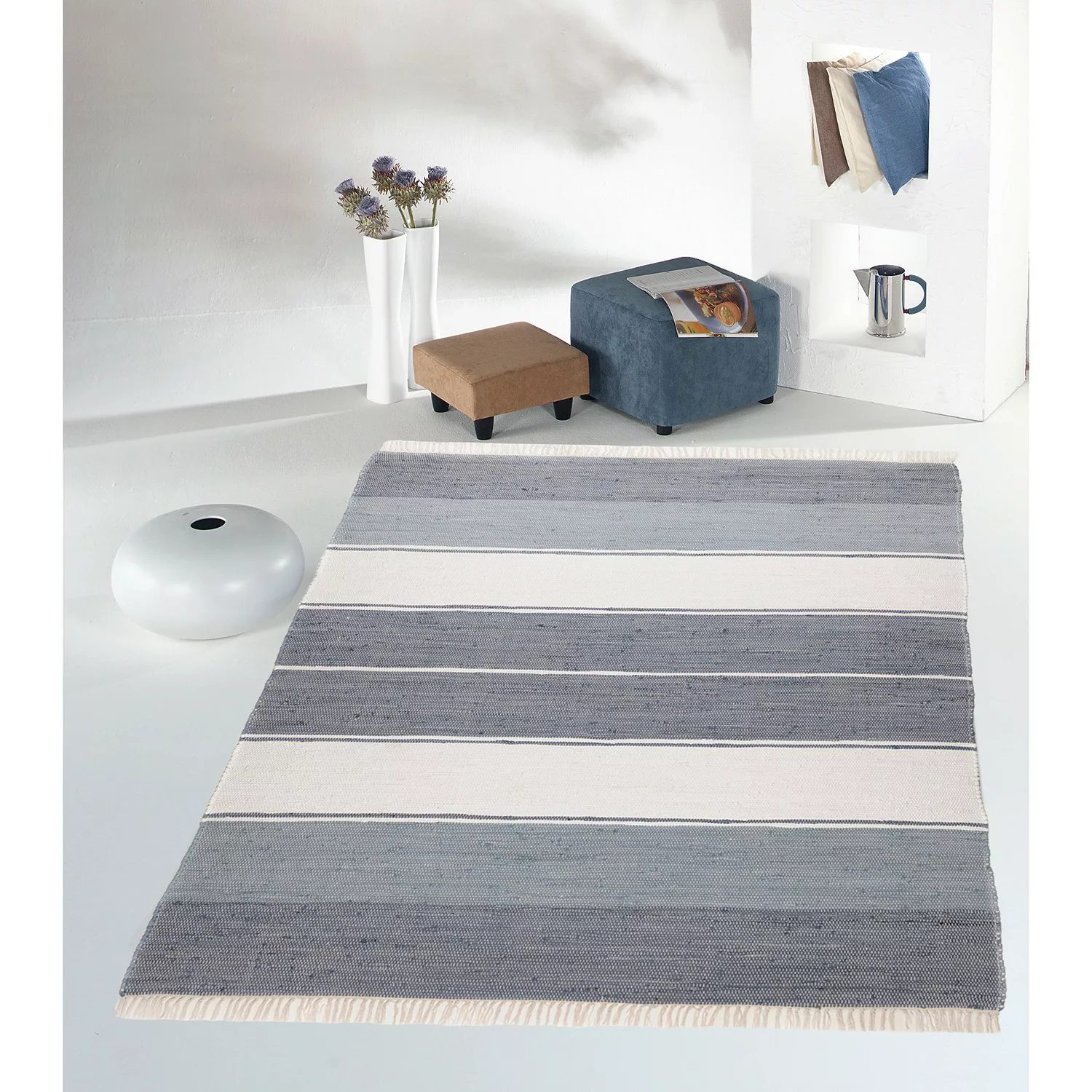 THEKO Teppich »Stripe Cotton«, rechteckig, Flachgewebe, gestreift, reine Ba günstig online kaufen