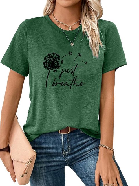 PYL Kurzarmshirt Damen Sommer Casual T-Shirt mit Löwenzahn Print Tee günstig online kaufen