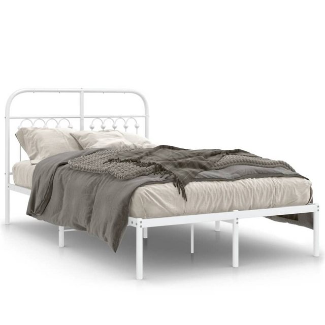 vidaXL Bett, Bettgestell mit Kopfteil Metall Weiß 120x200 cm günstig online kaufen