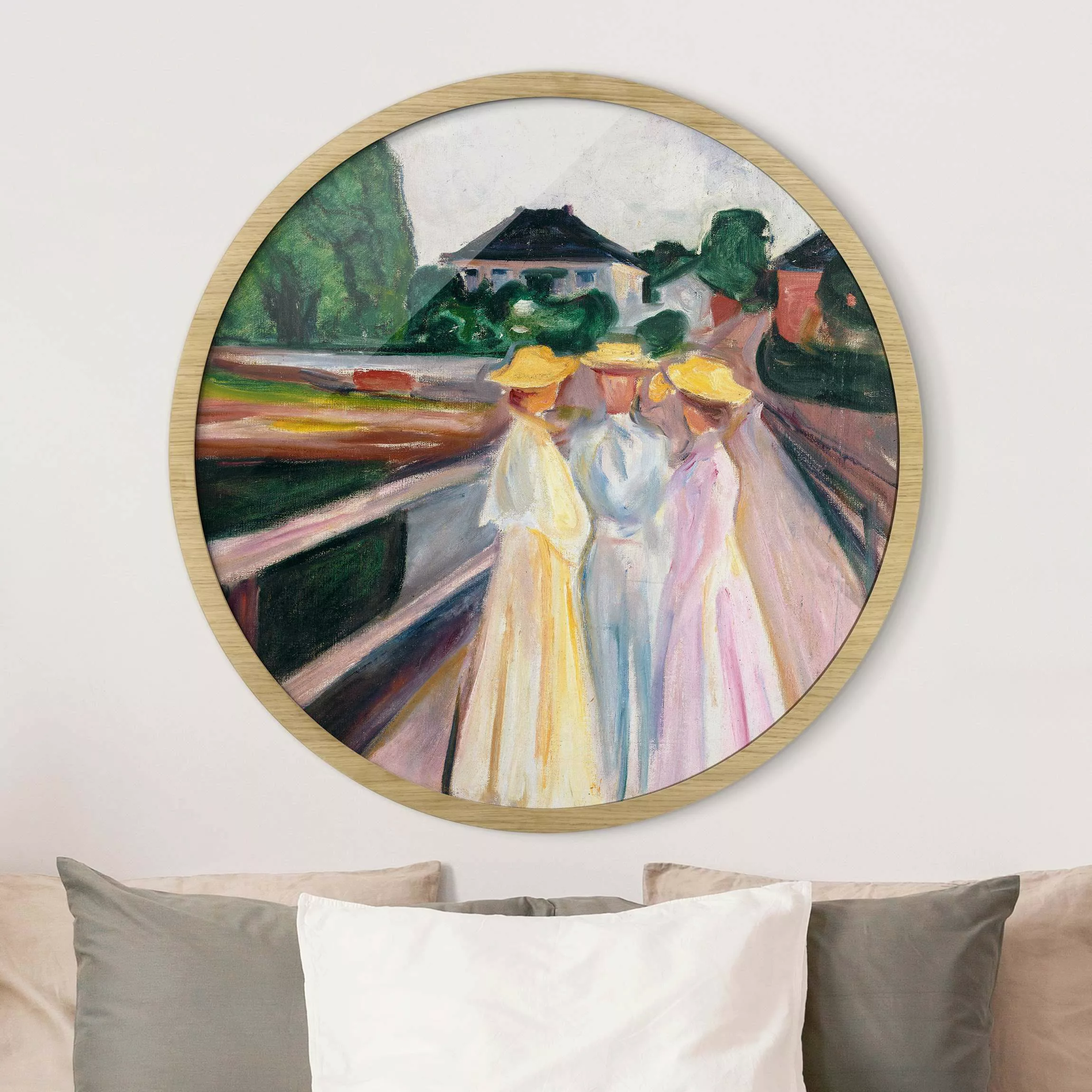 Rundes Gerahmtes Bild Edvard Munch - Drei Mädchen günstig online kaufen