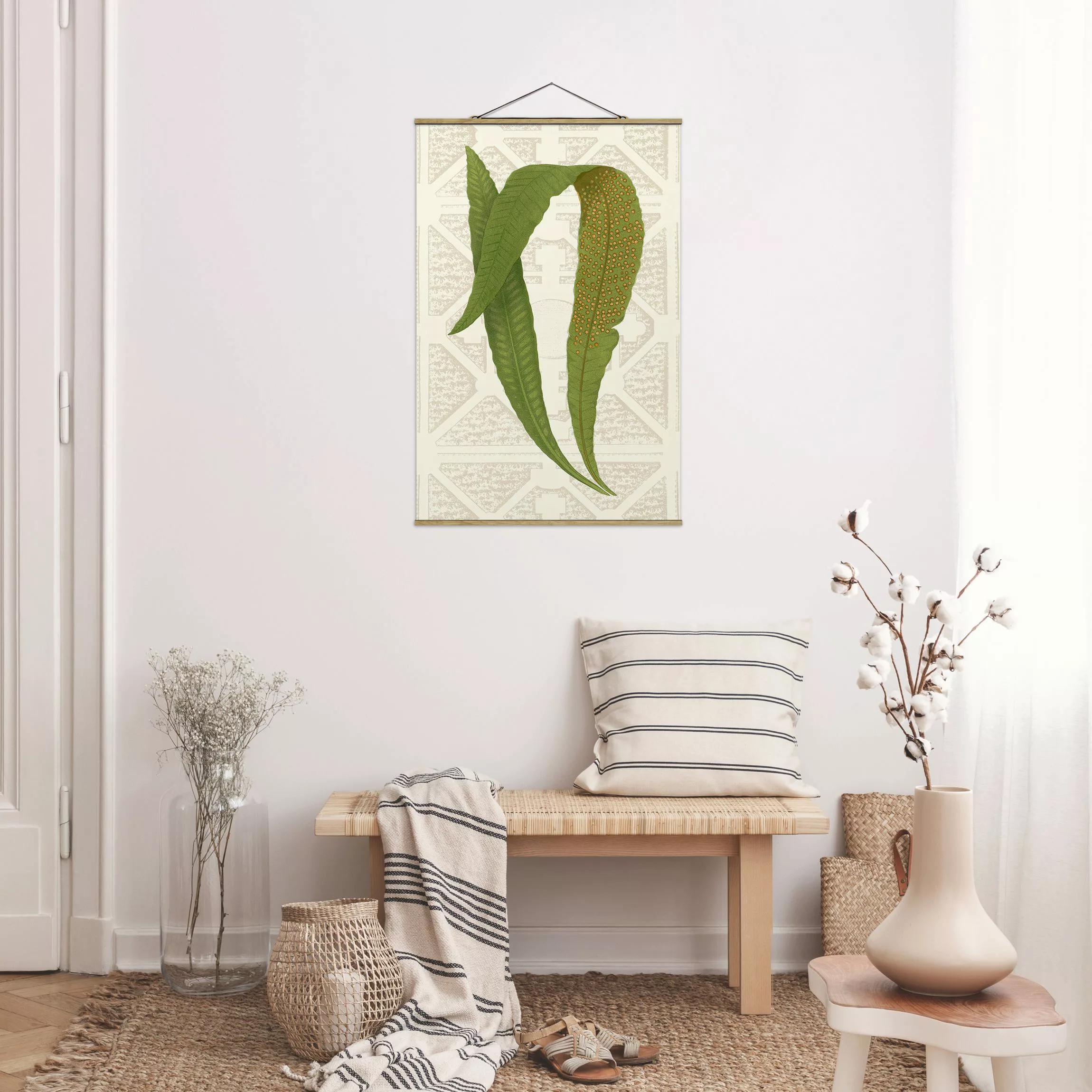 Stoffbild Blumen mit Posterleisten - Hochformat Farne des Gartens IV günstig online kaufen