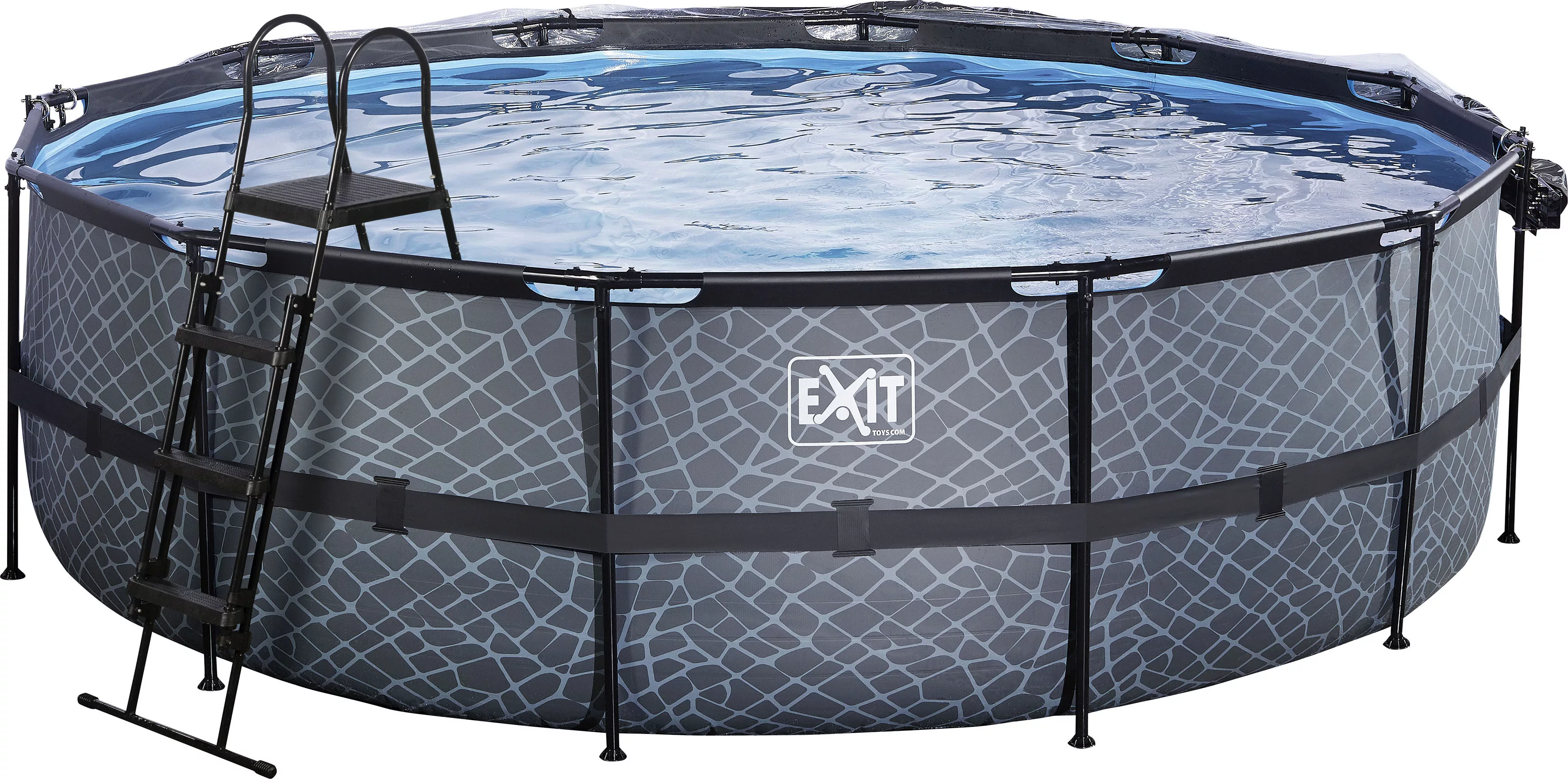 EXIT Stone Pool Grau ø 488 x 122 cm m. Sandfilterpumpe, Abdeckung u. Wärmep günstig online kaufen