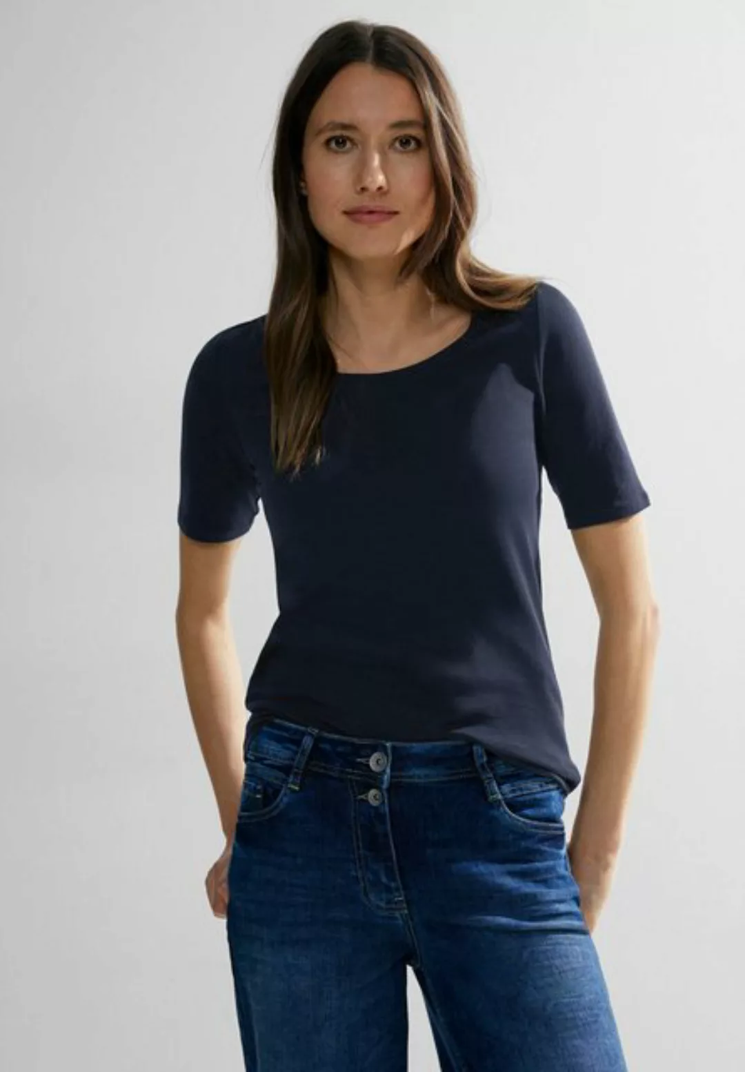 Cecil T-Shirt Cecil T-Shirt einfarbig in Universal Blue (1-tlg) Nicht Vorha günstig online kaufen