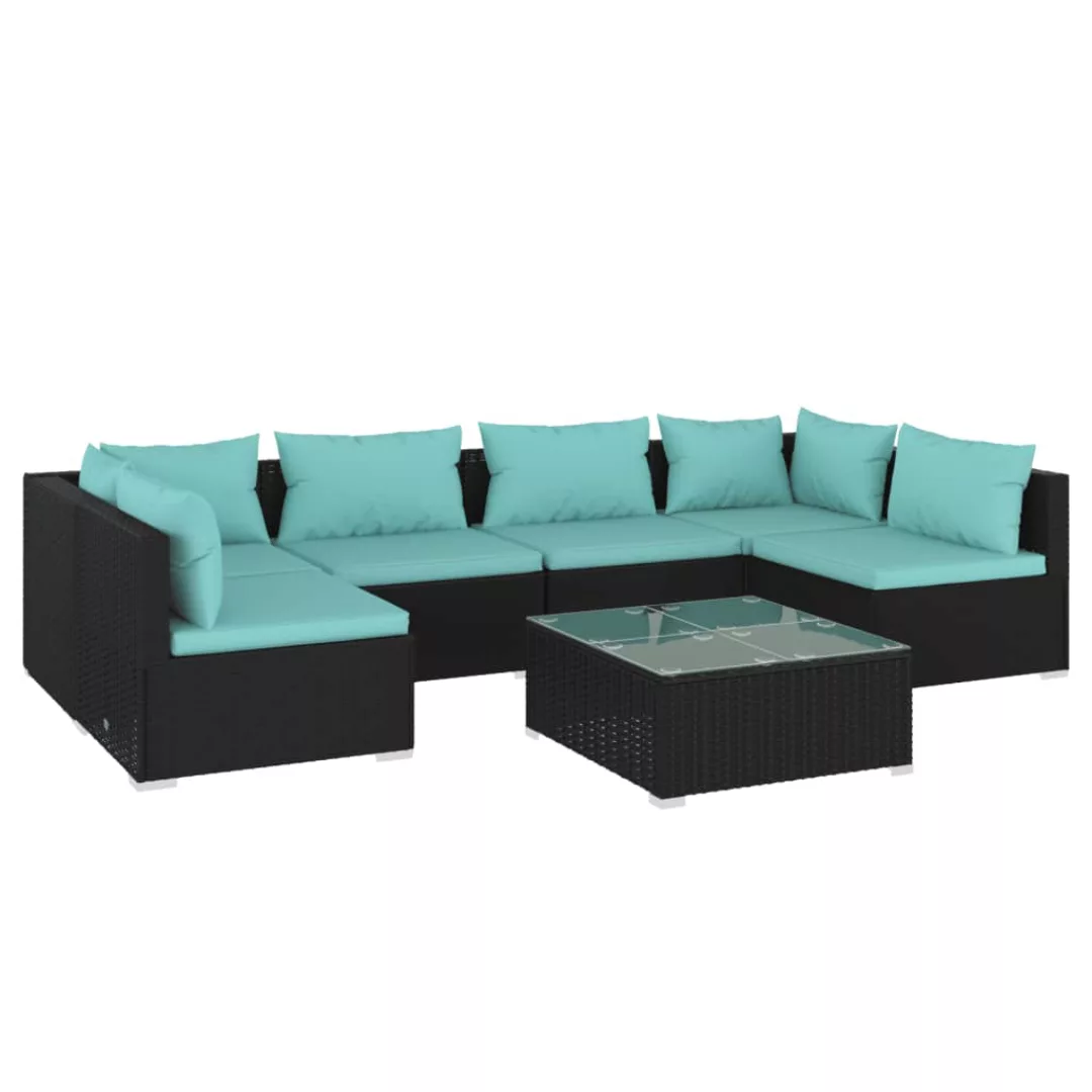 Vidaxl 7-tlg. Garten-lounge-set Mit Kissen Poly Rattan Schwarz günstig online kaufen