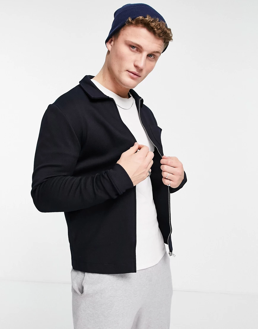 Jack & Jones Premium – Sweatshirt-Hemdjacke in Marineblau-Schwarz günstig online kaufen