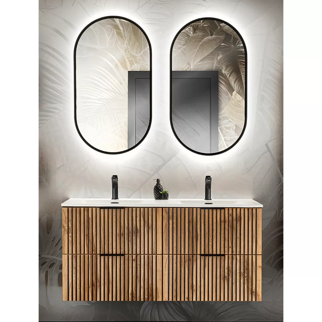 Badmöbel Set Doppelwaschtisch 120 cm mit LED Spiegel XANTEN-56 in anthrazit günstig online kaufen