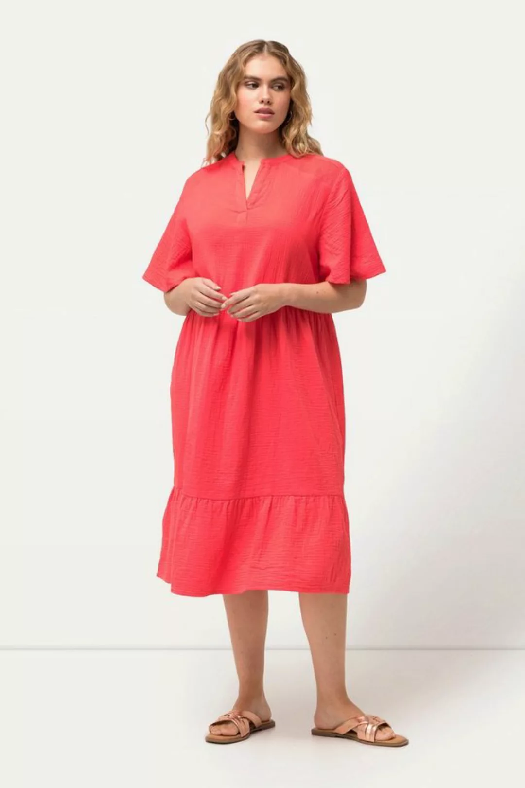 Ulla Popken Jerseykleid Musselin-Kleid A-Linie Tunika-Ausschnitt Halbarm günstig online kaufen