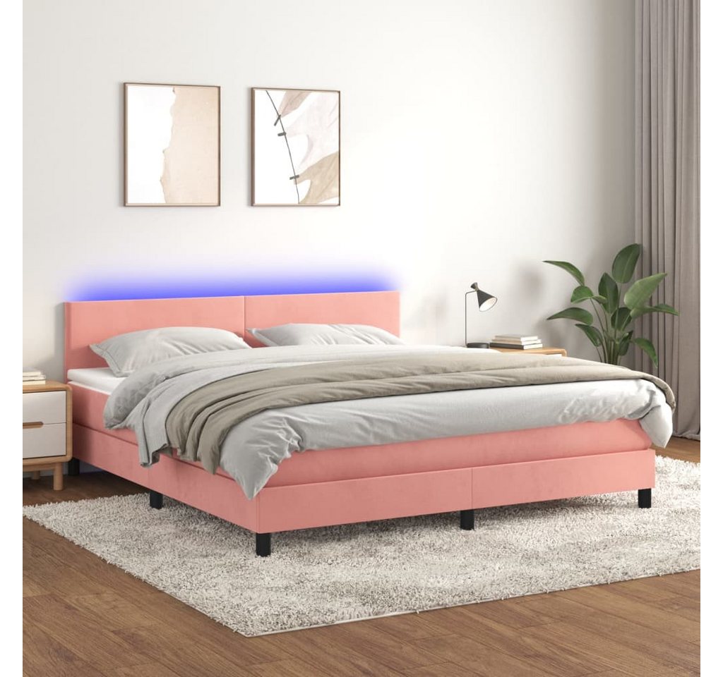 vidaXL Boxspringbett Boxspringbett mit Matratze LED Rosa 180x200 cm Samt Be günstig online kaufen