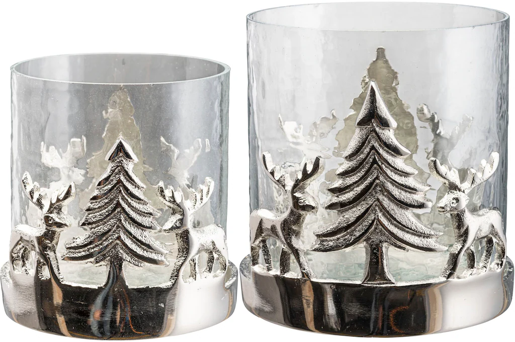 Creativ home Windlicht "Kerzenhalter Weihnachtslandschaft, mit Baum und Reh günstig online kaufen