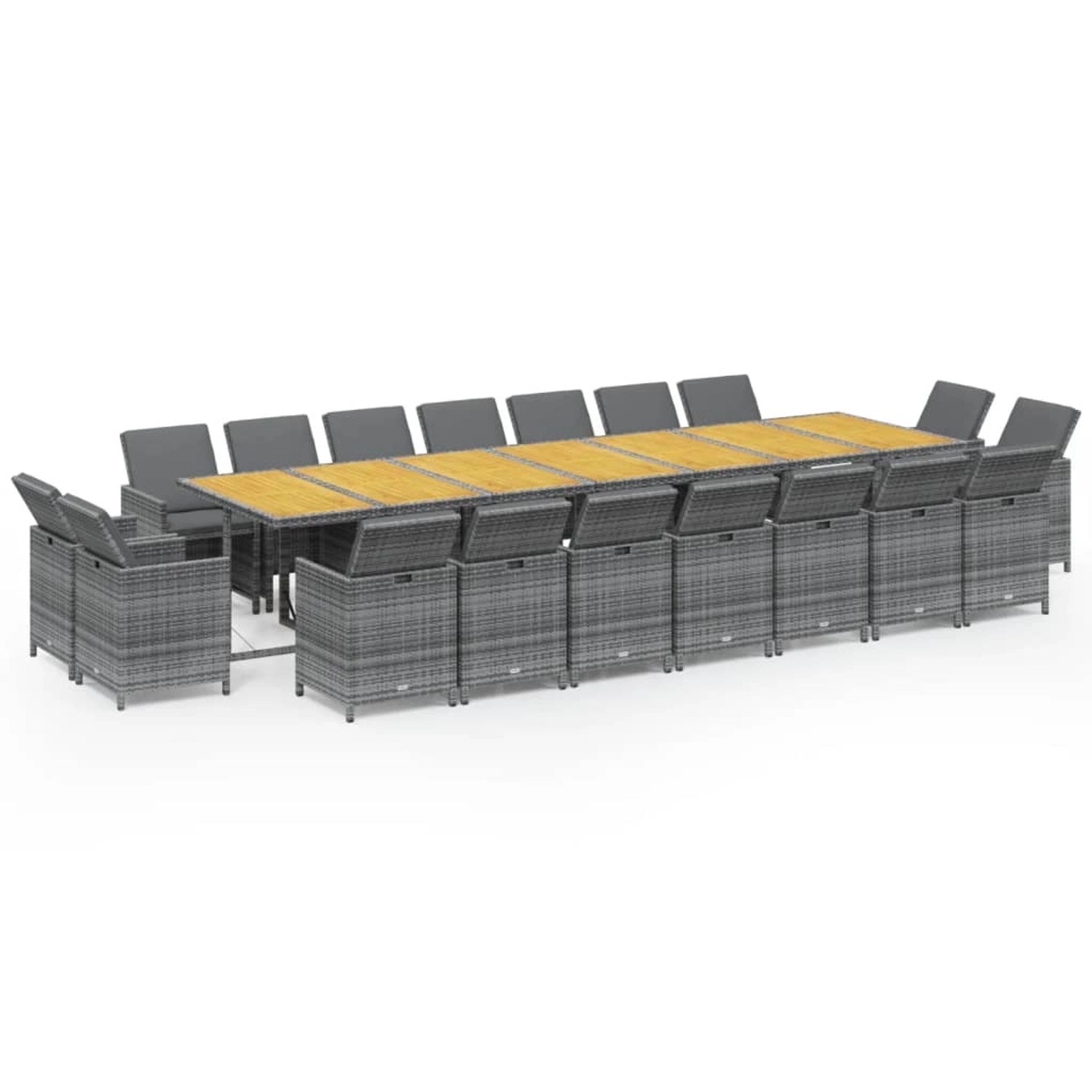 vidaXL 19-Tlg Garten-Essgruppe mit Kissen Grau Poly Rattan 3095660 günstig online kaufen