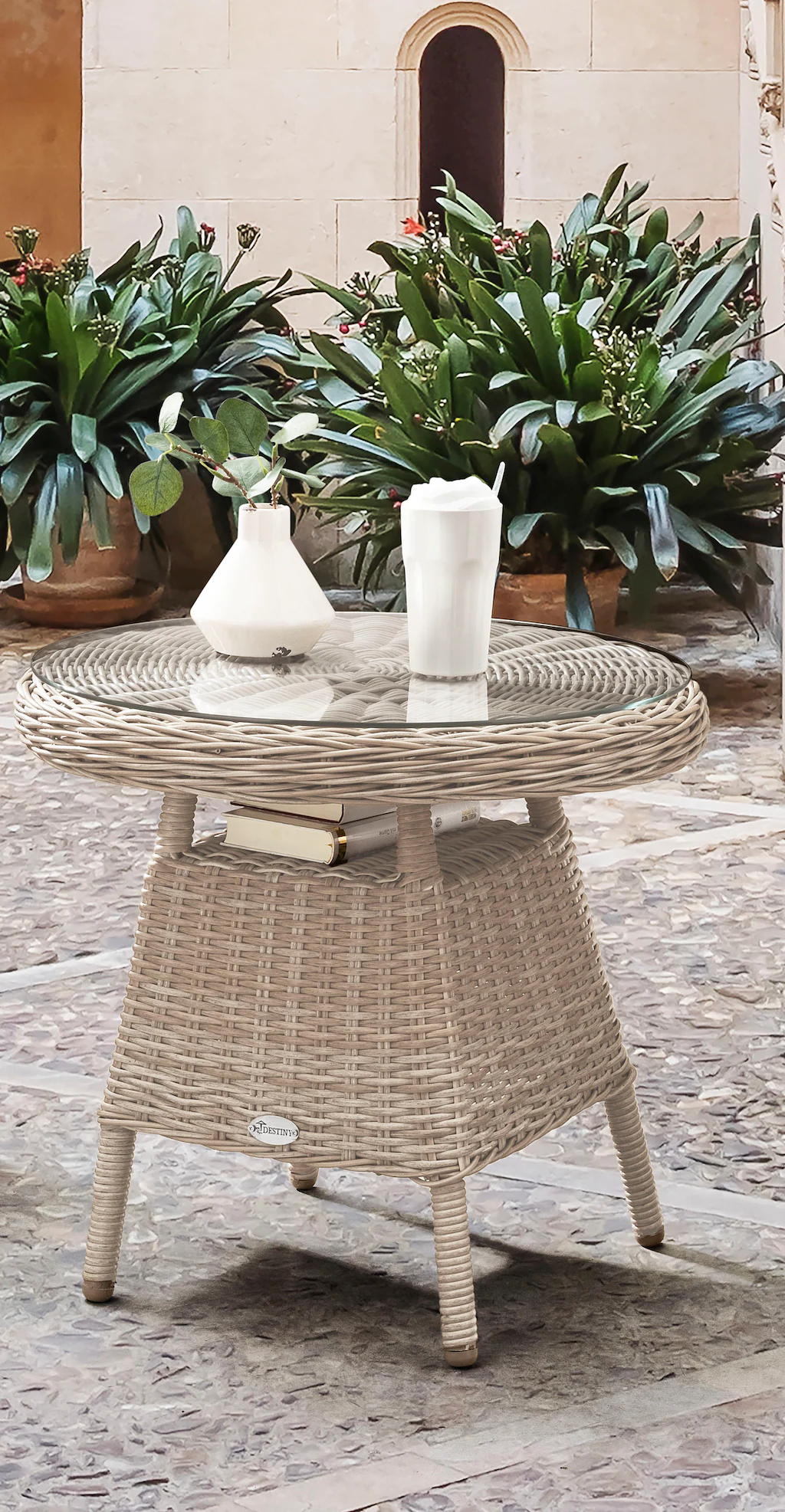 Destiny Gartentisch "MALAGA", Ø: 60cm x H: 55cm, Aluminium, Polyrattan günstig online kaufen