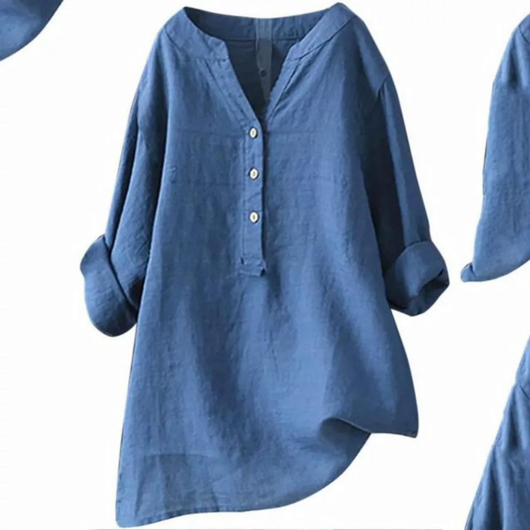 KIKI Blusenshirt Damen Hemdbluse V-Ausschnitt Elegant Blusenshirt Große Grö günstig online kaufen