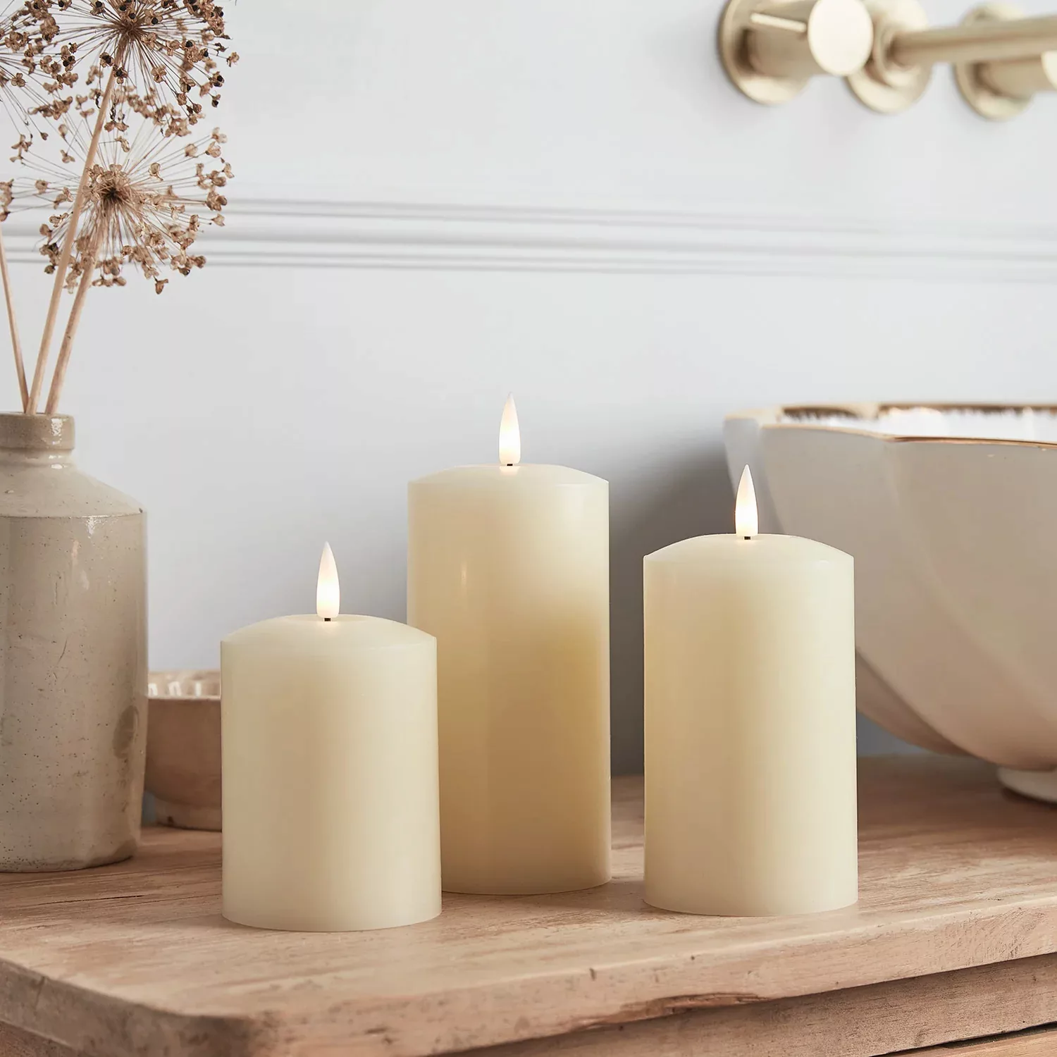 TruGlow® LED Kerzen Trio elfenbeinfarben wiederaufladbar günstig online kaufen