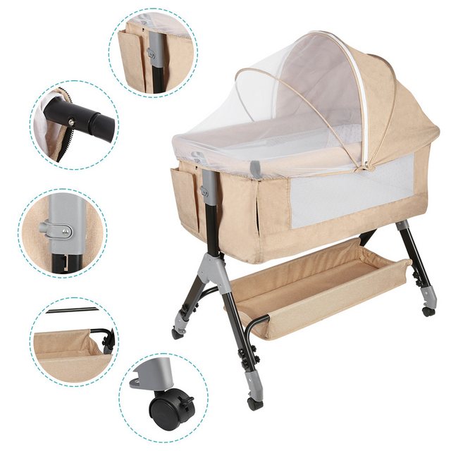 JEOBEST Beistellbett Baby, Grab-and-go Baby Bett mit Matratze & Rädern für günstig online kaufen