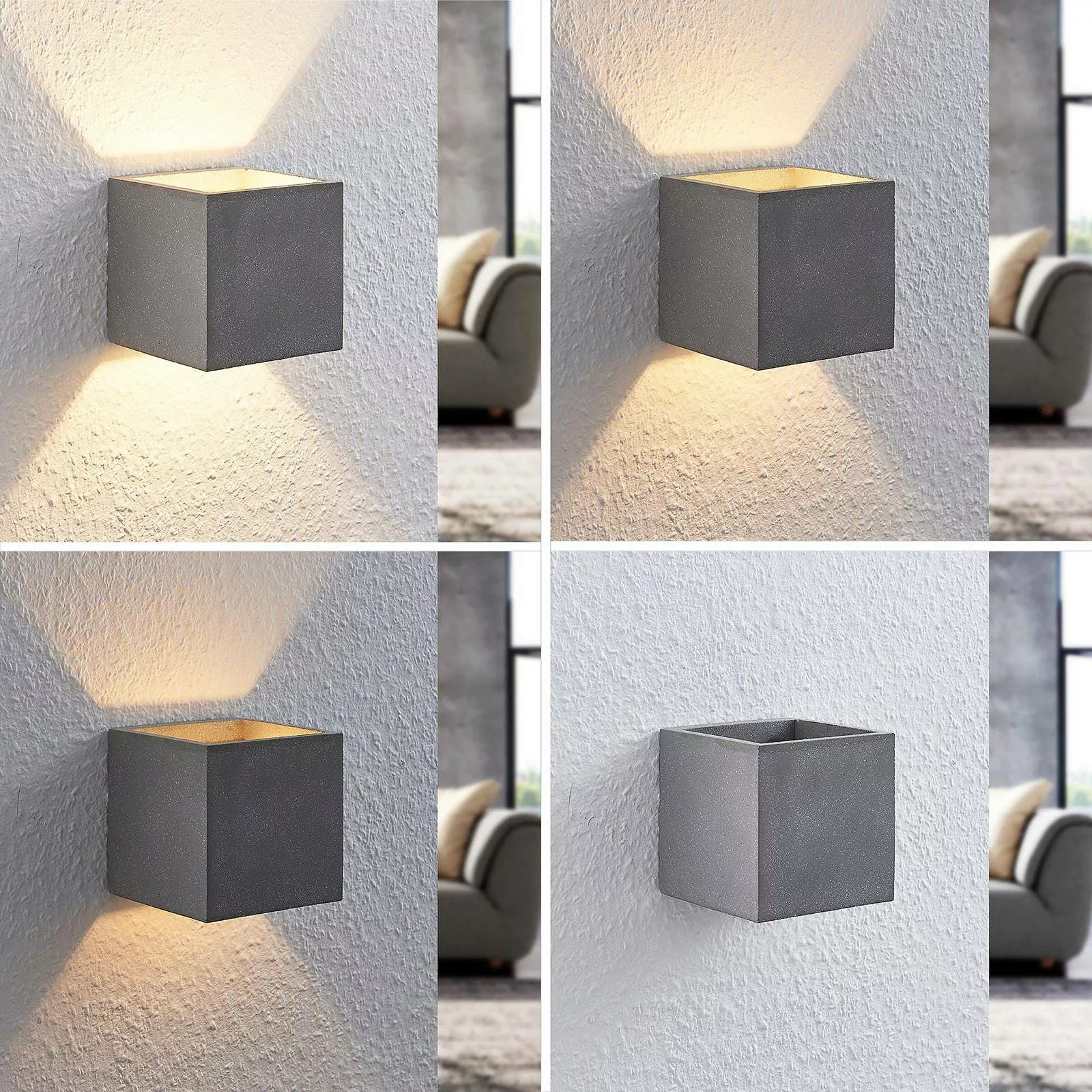 Lindby Wandlampe Nellie, grau, Beton, 11,5 cm breit günstig online kaufen