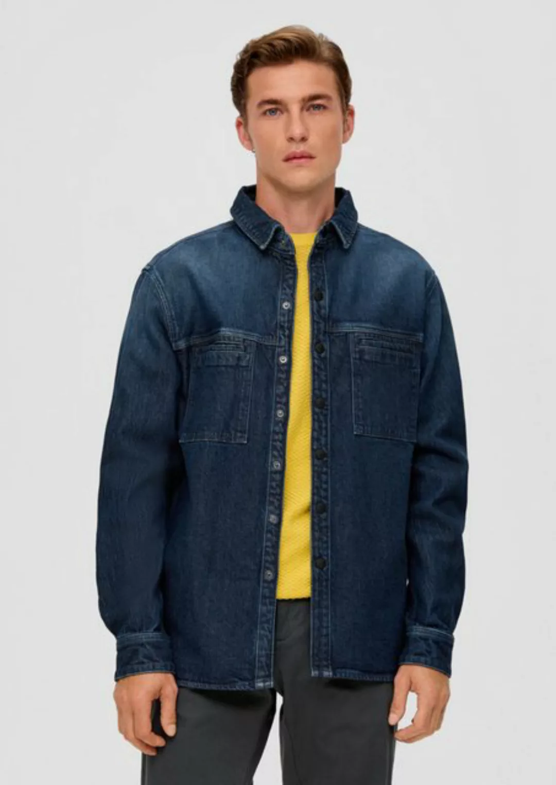 s.Oliver Langarmhemd Regular: Jeanshemd aus wasserabweisendem Baumwollstret günstig online kaufen