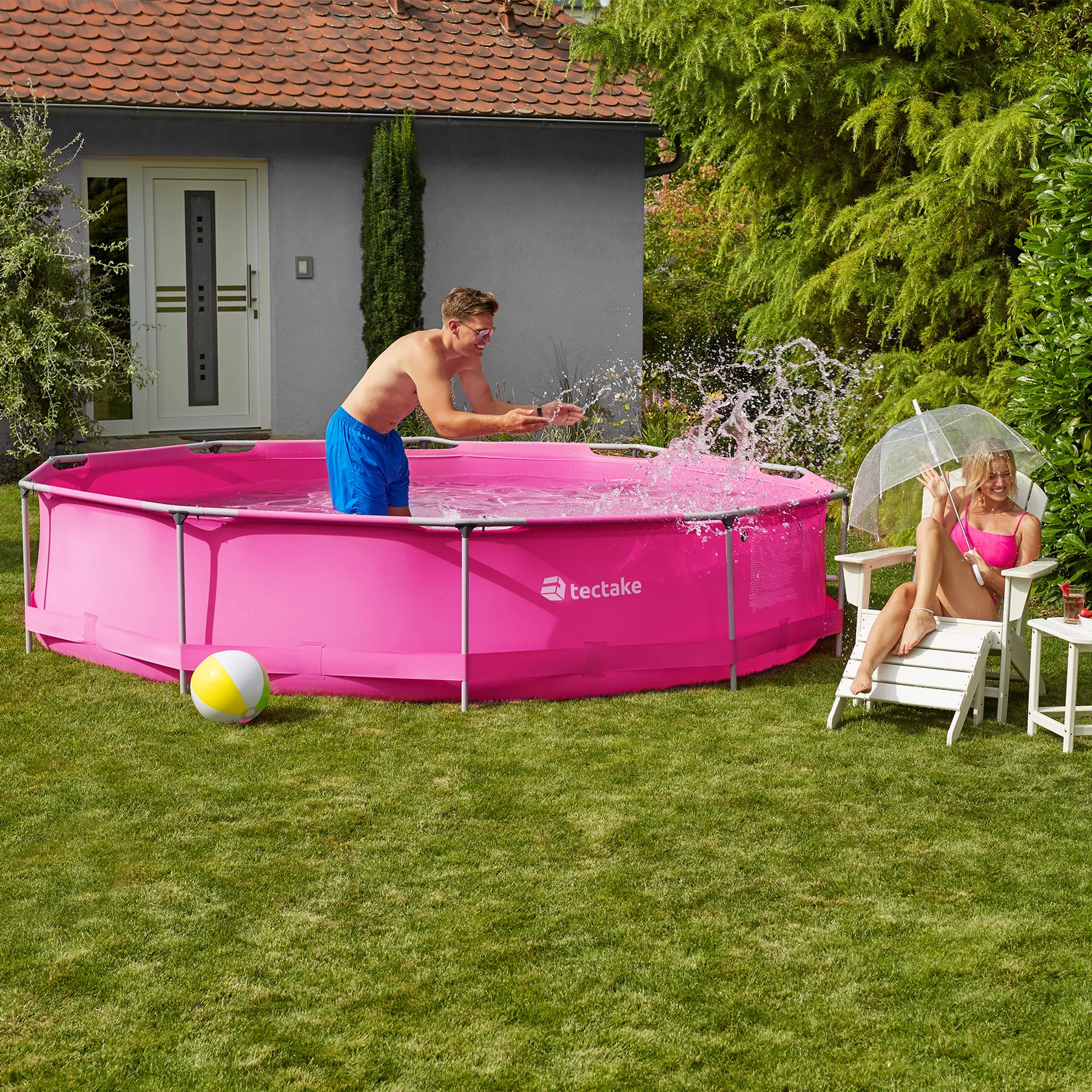Swimming Pool rund mit Stahlrahmen und Filterpumpe Ø 360 x 76 cm - pink günstig online kaufen