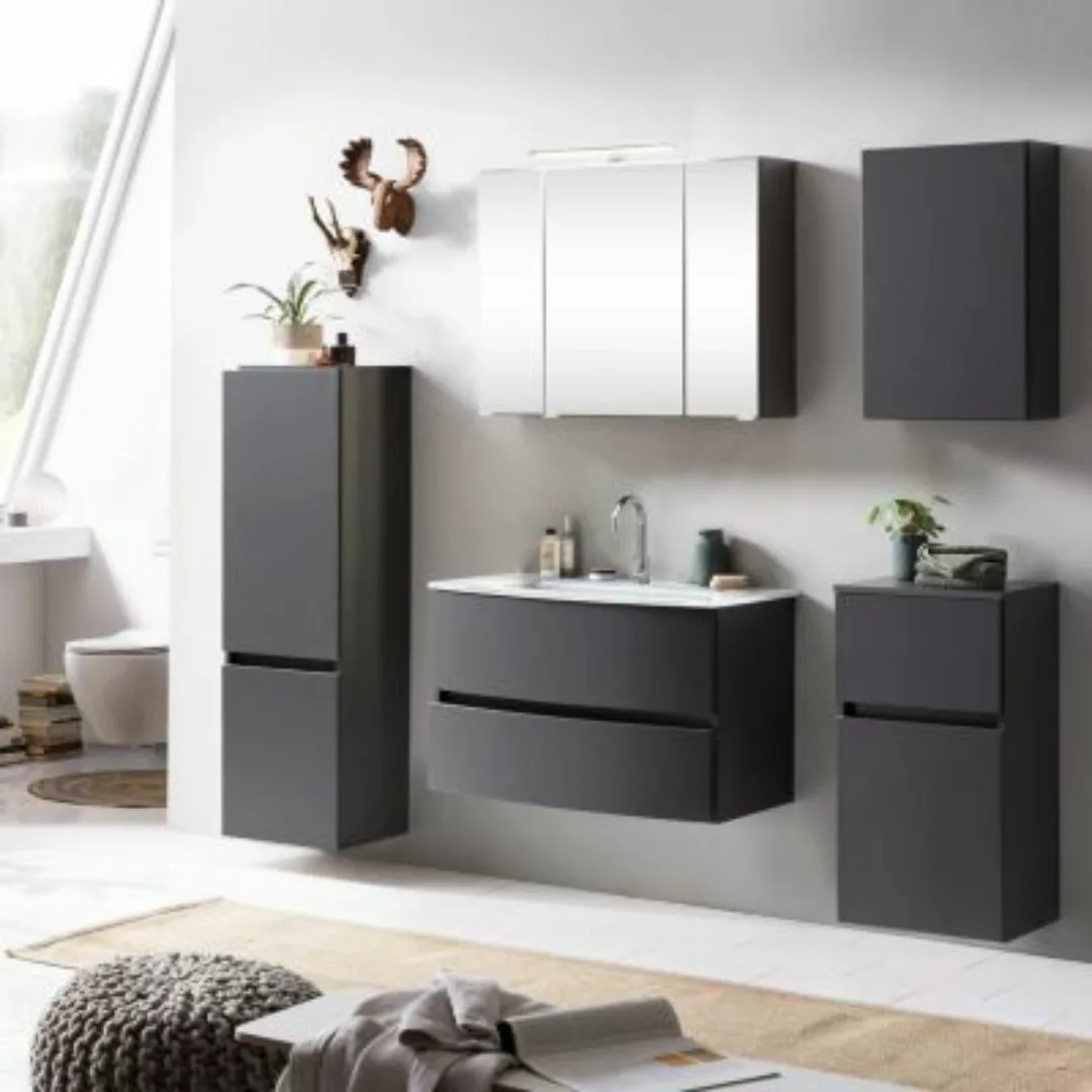 Lomadox Badezimmermöbel Komplett Set LAURIA-03 in Graphitgrau mit matt grau günstig online kaufen