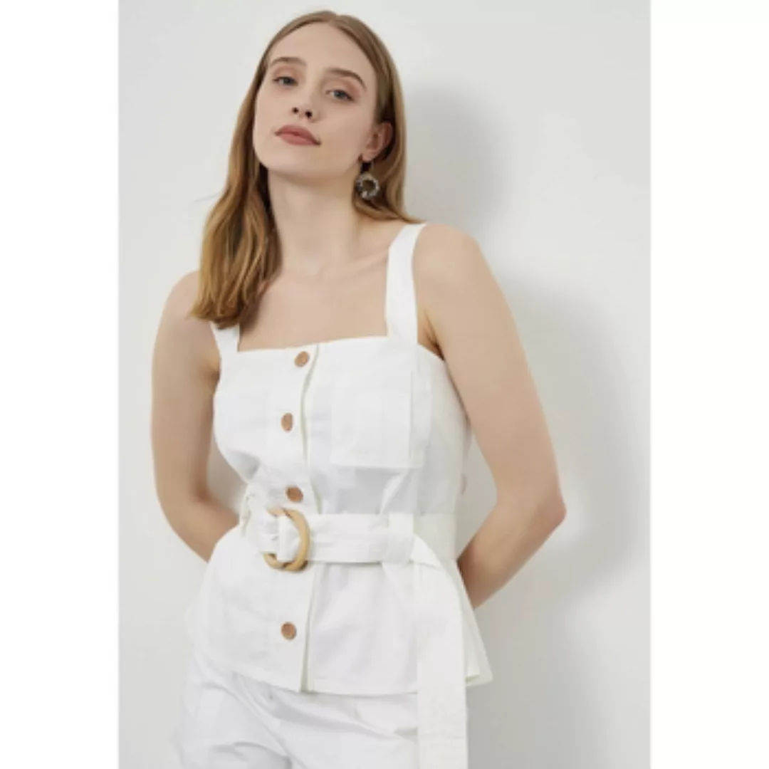 Just Like You  Blusen White Wide-Strap Square-Collar Belted Blouse günstig online kaufen
