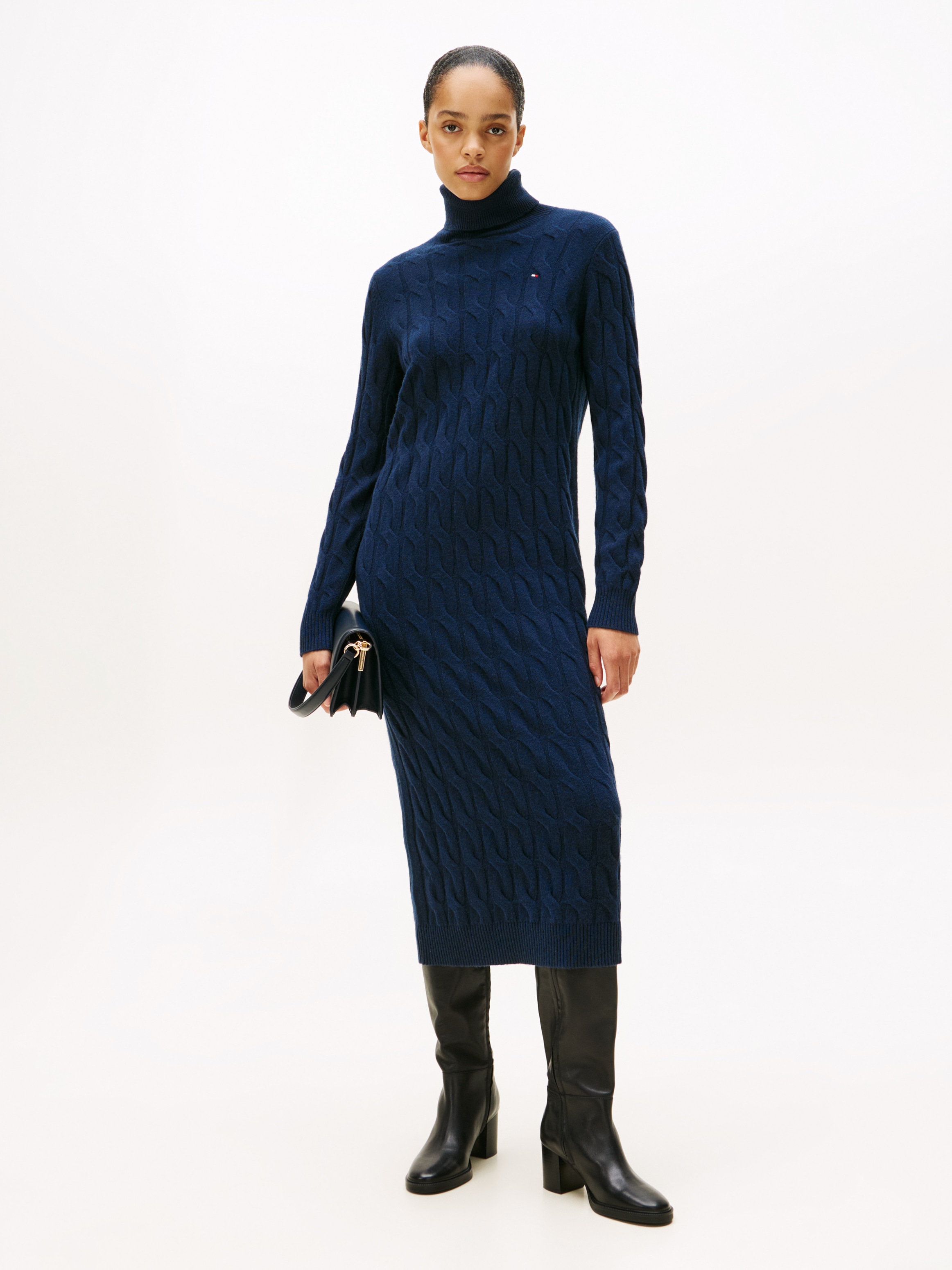 Tommy Hilfiger Strickkleid "SOFT WOOL CABLE ROLL-NK LS DRESS", mit Zopfmust günstig online kaufen